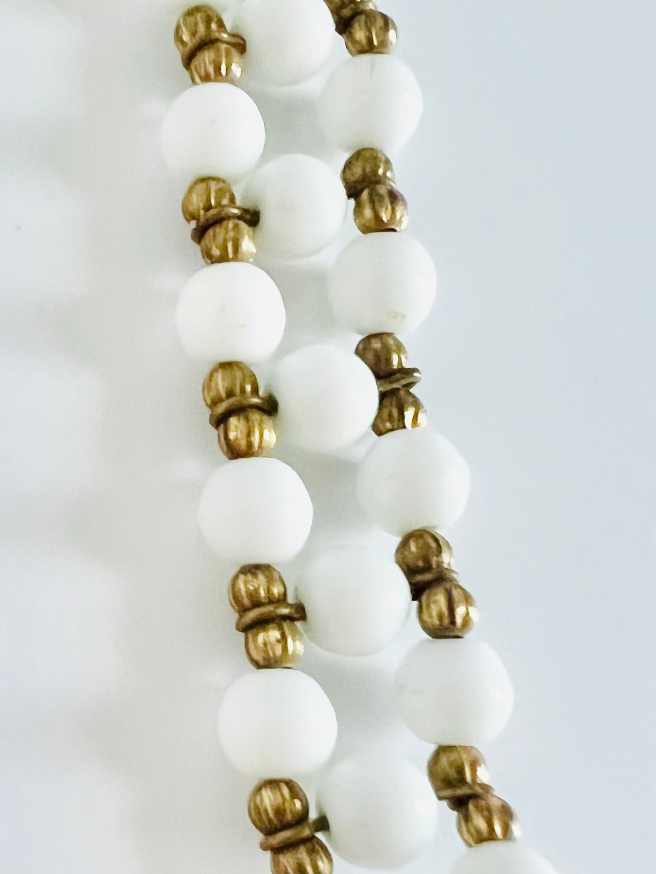 Rare Vintage Castlecliff White Milk Glass and Gold Filigree Statement Necklace