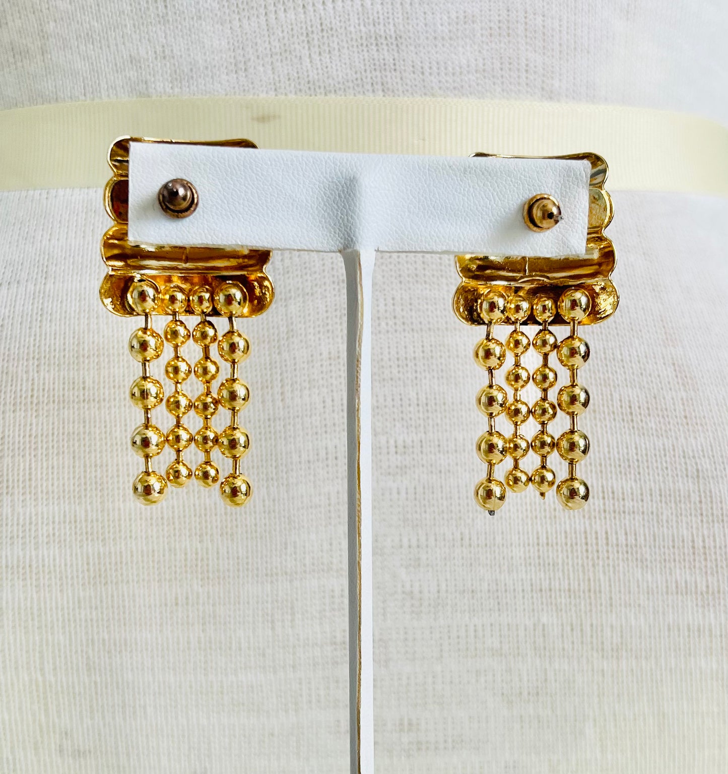 Vintage 1980s Gold Pierced Earrings with Ball Chain