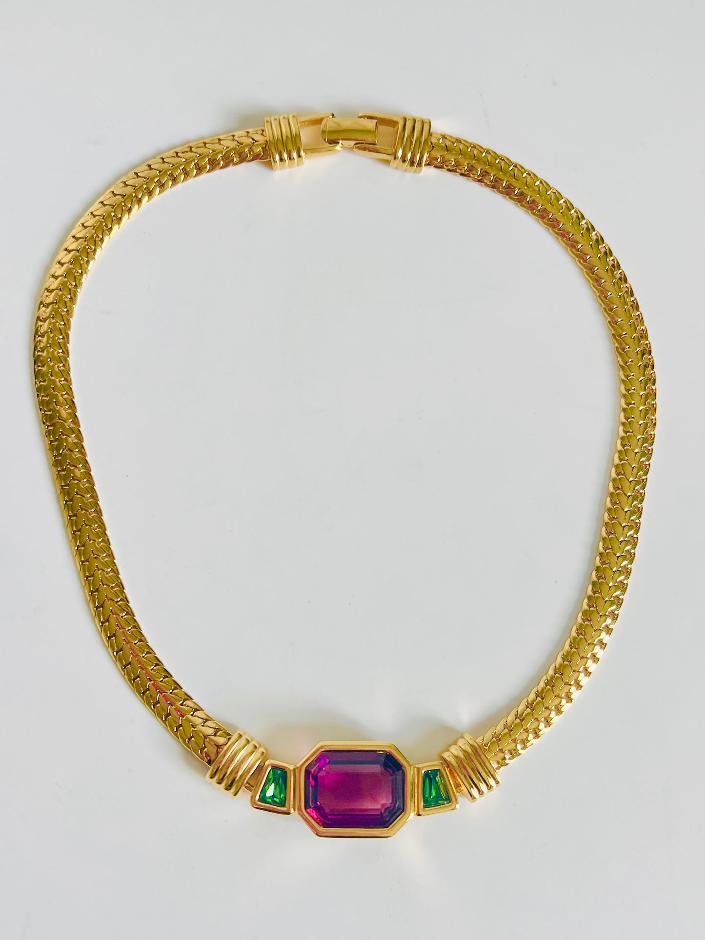 Vintage 90s Purple Green and Gold Swarovski Necklace