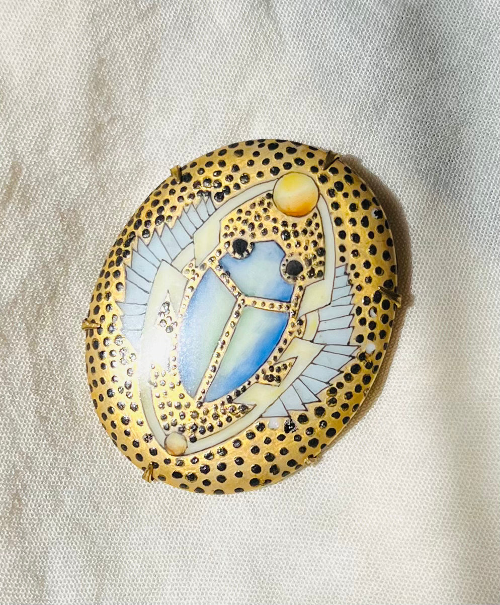 Vintage Exquisite Hand Painted Blue Bug Brooch