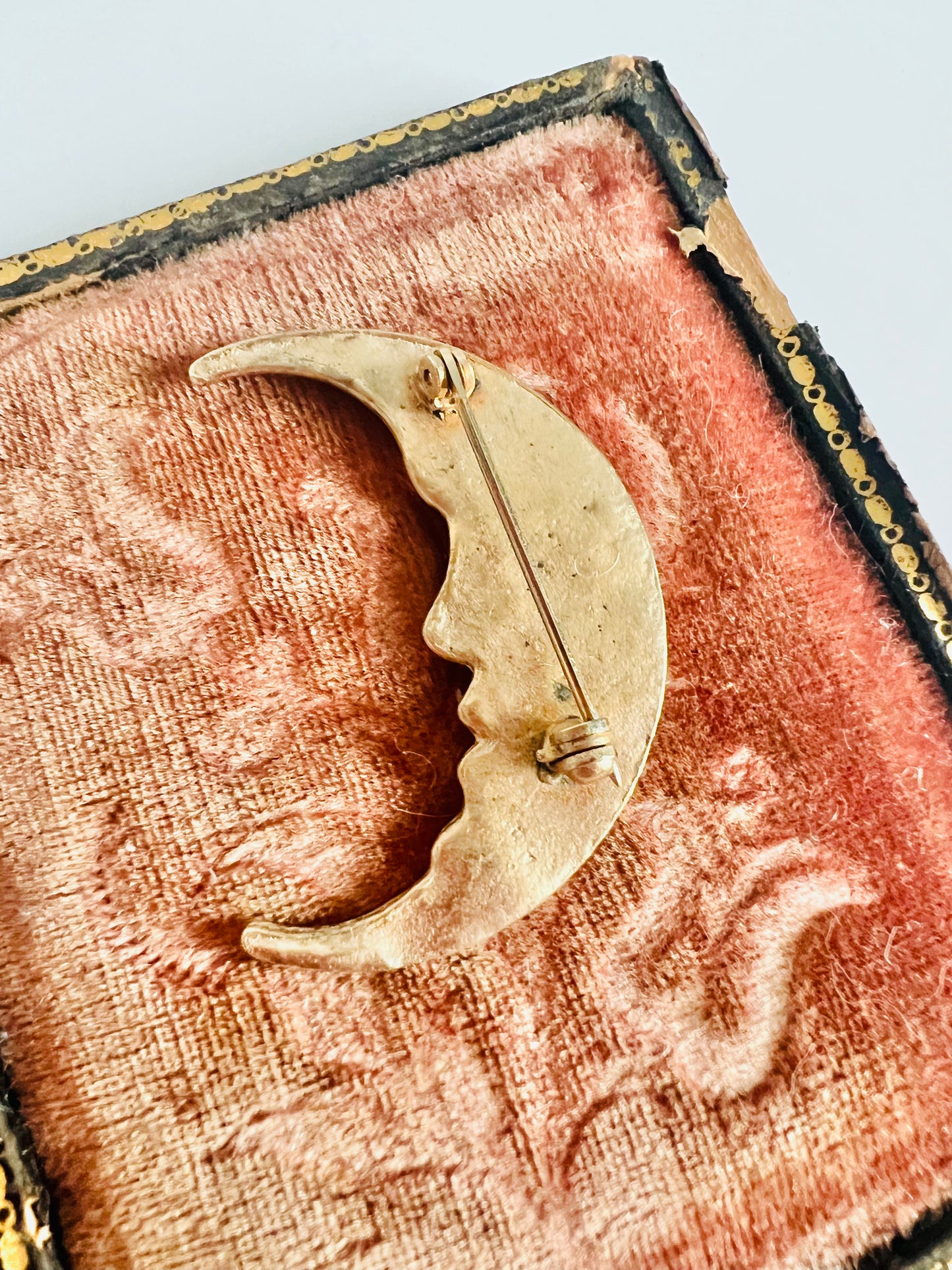 Vintage Smiling Crescent Moon Brooch Pendant