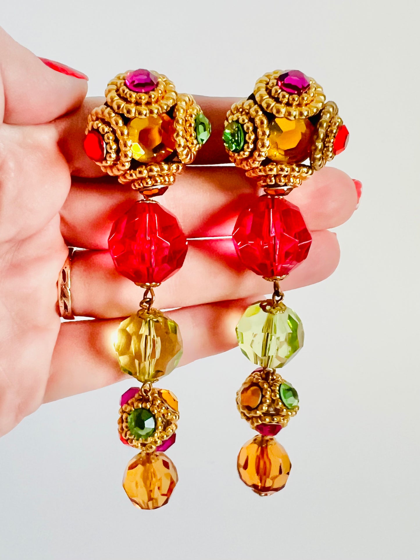 Vintage Deadstock Jeweled Acrylic Clip Statement Earrings