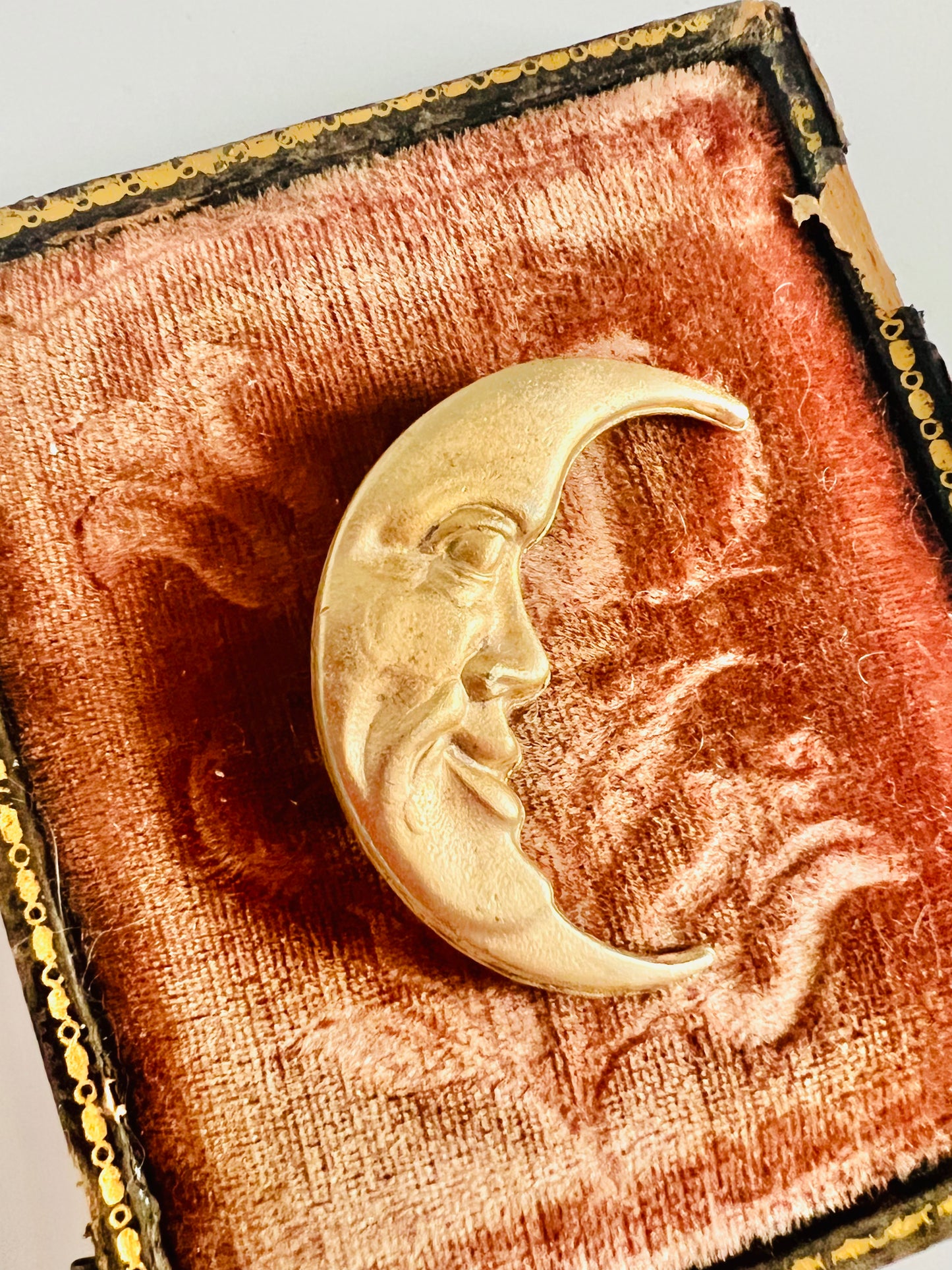 Vintage Smiling Crescent Moon Brooch Pendant