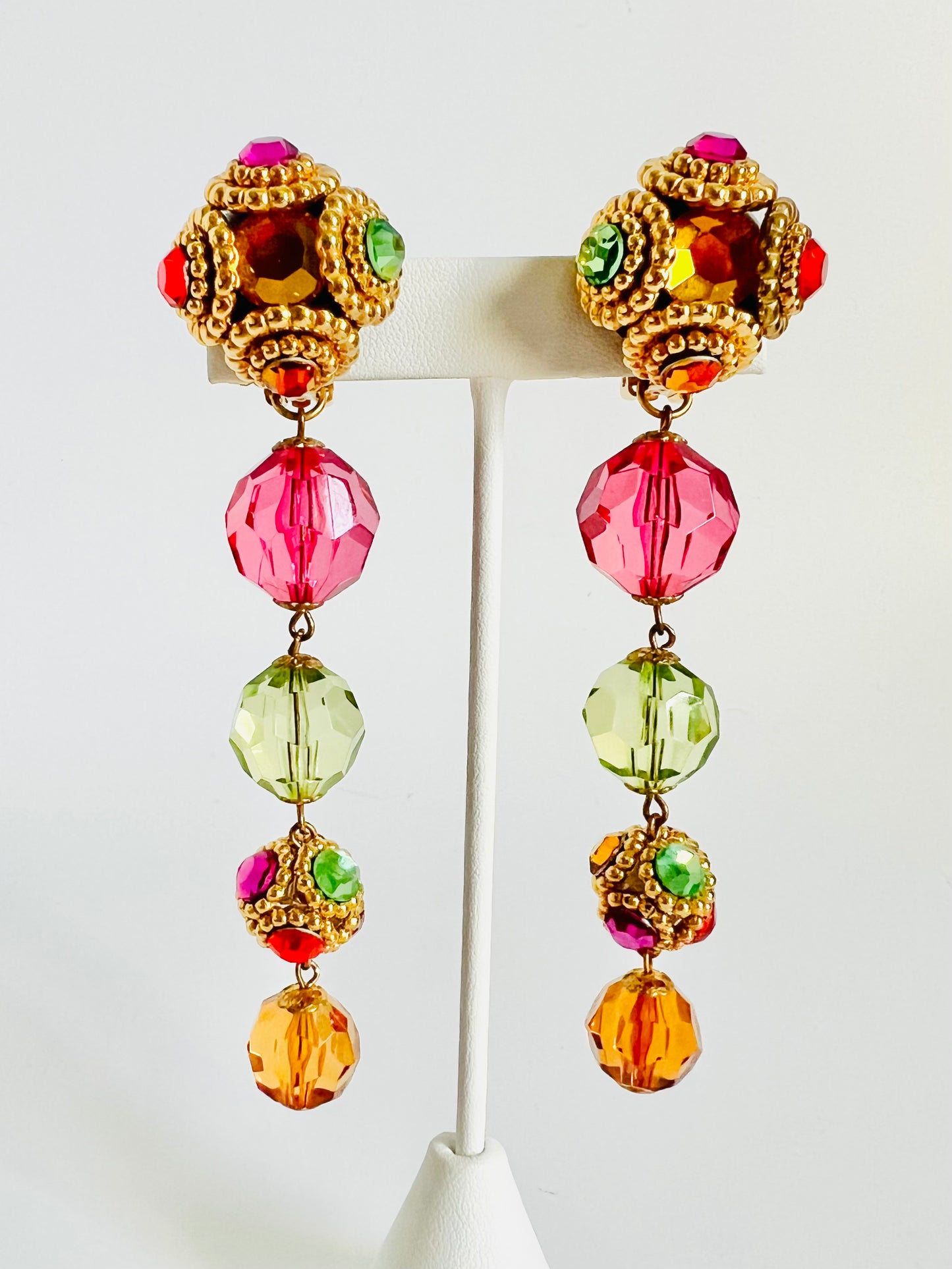 Vintage Deadstock Jeweled Acrylic Clip Statement Earrings