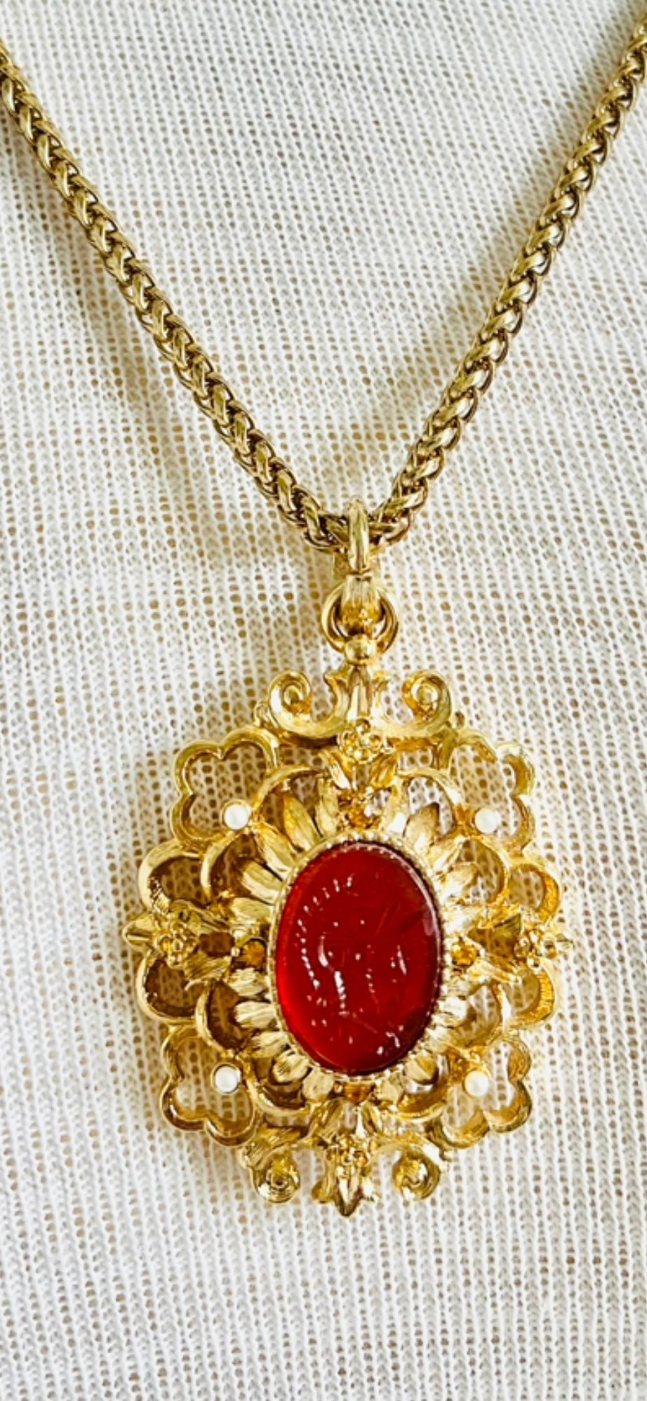 Vintage Signed Designer Kenneth Lane Faux Carnelian Pendant Necklace
