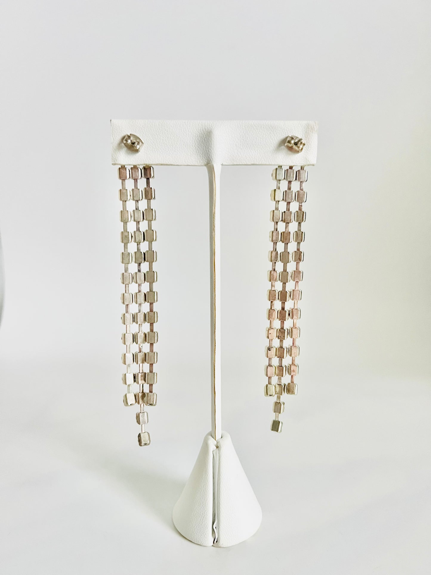 Vintage 1980s Pierced Rhinestone Shoulder Duster Earrings