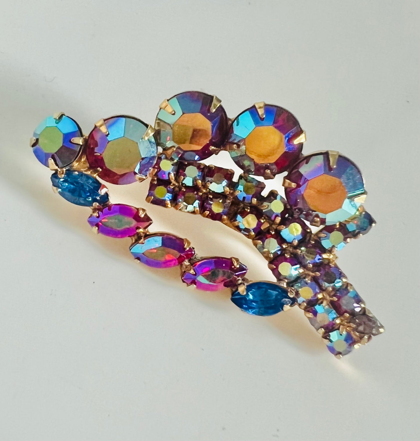 Vintage Midcentury Red AB Rhinestones Dragons Breath Brooch Pin