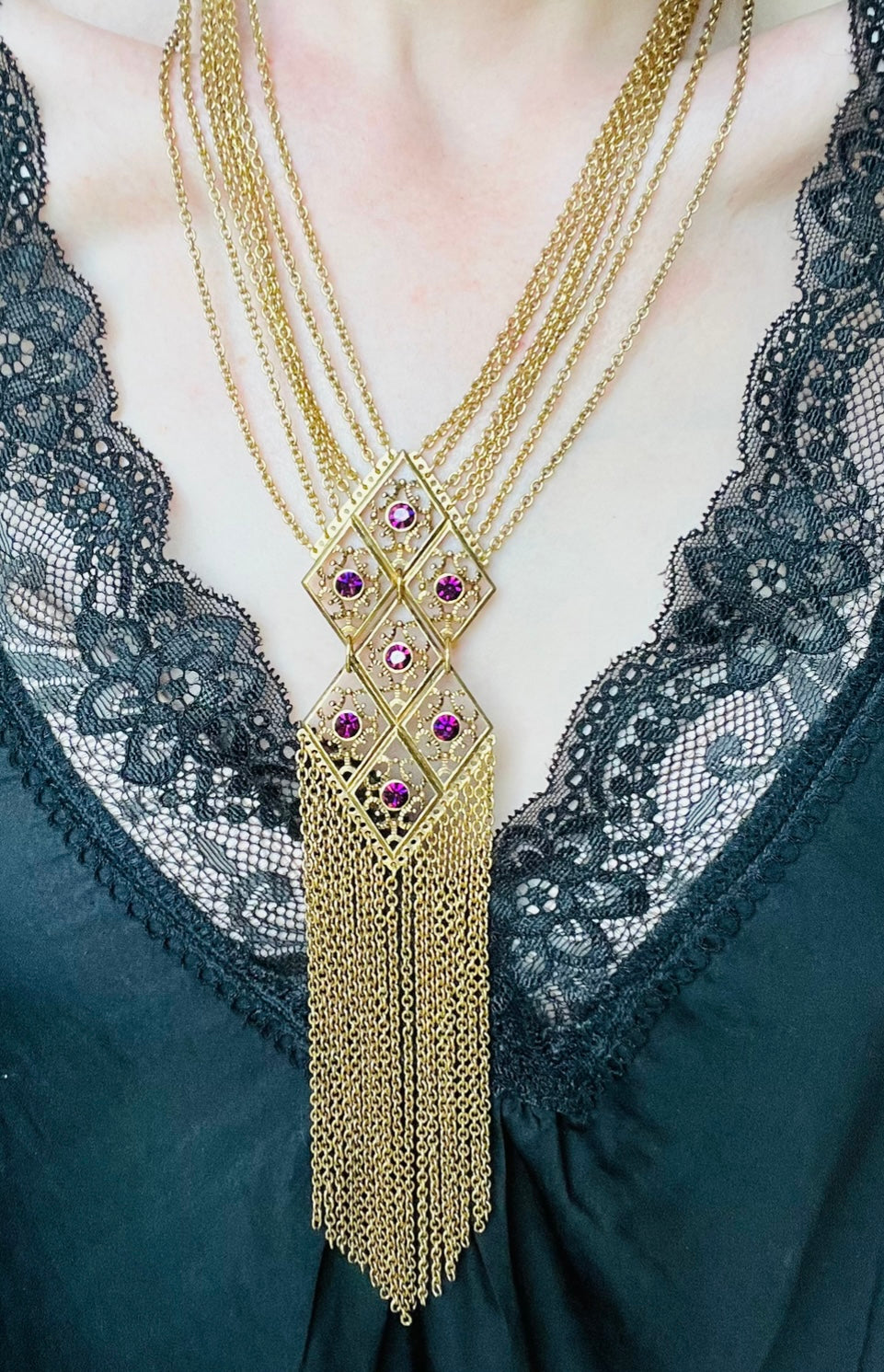 Vintage Joan Rivers 1990s Purple Glass Statement Necklace