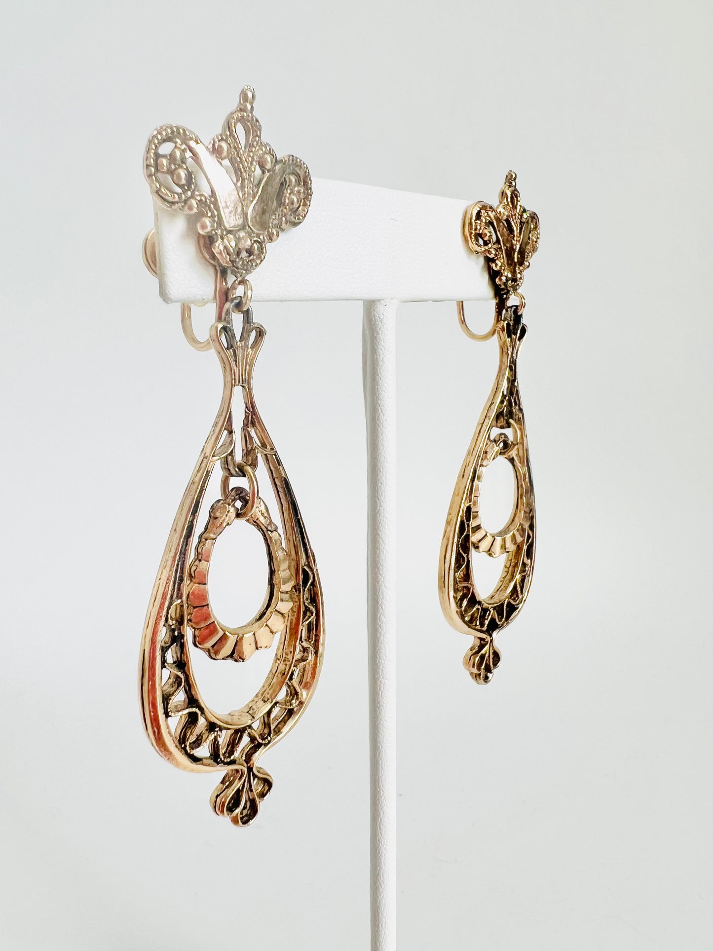 Vintage 1940s Victorian Revival Ornate Drop Earrings