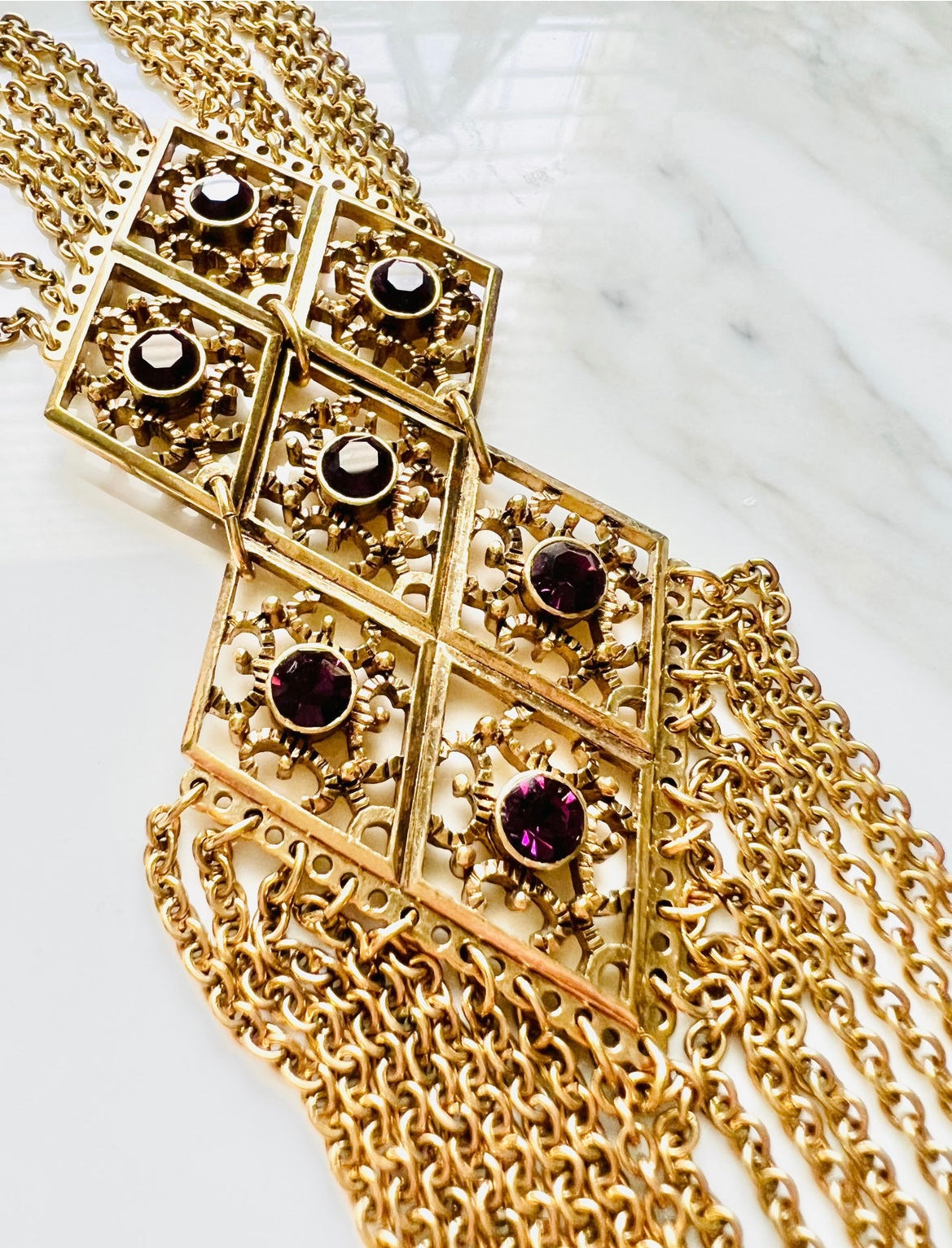 Vintage Joan Rivers 1990s Purple Glass Statement Necklace