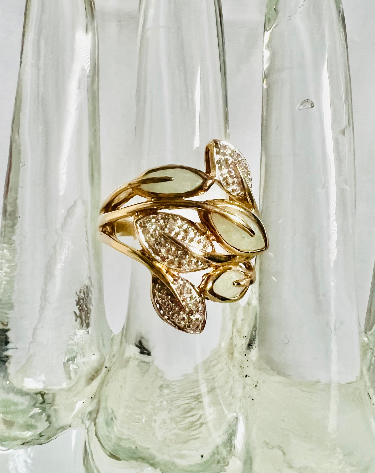 Jade and Diamond Gold Over Sterling Ring