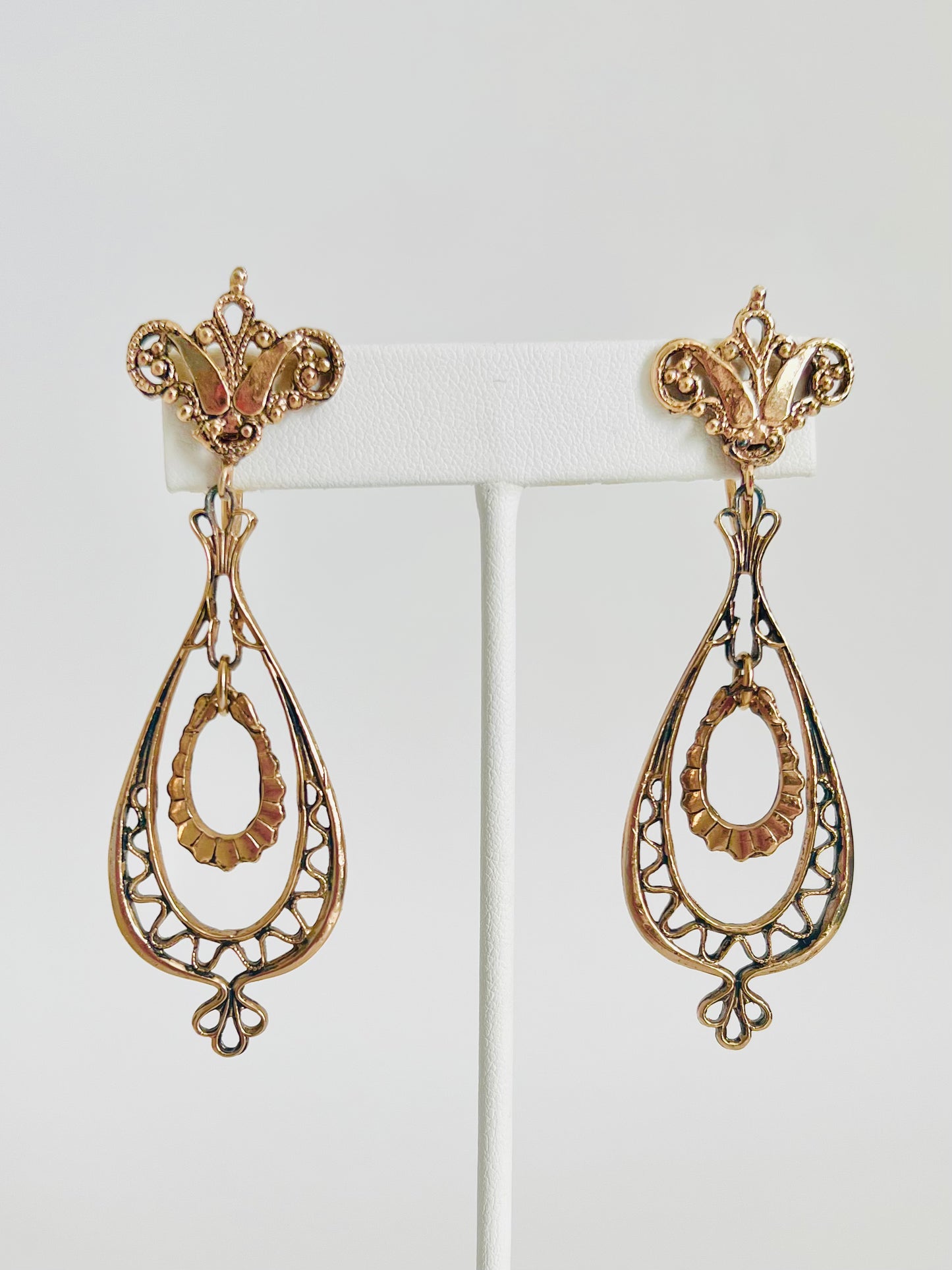 Vintage 1940s Victorian Revival Ornate Drop Earrings