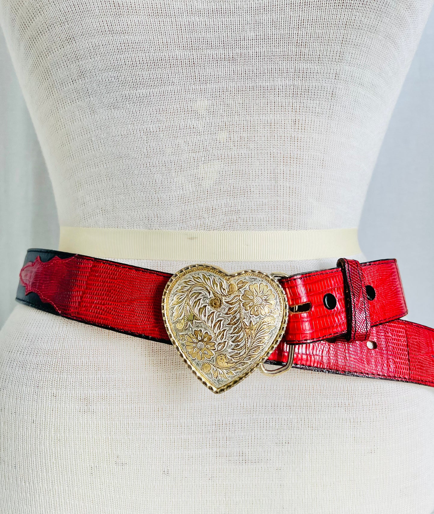 Vintage Tony Lama Leather Belt with Heart Buckle