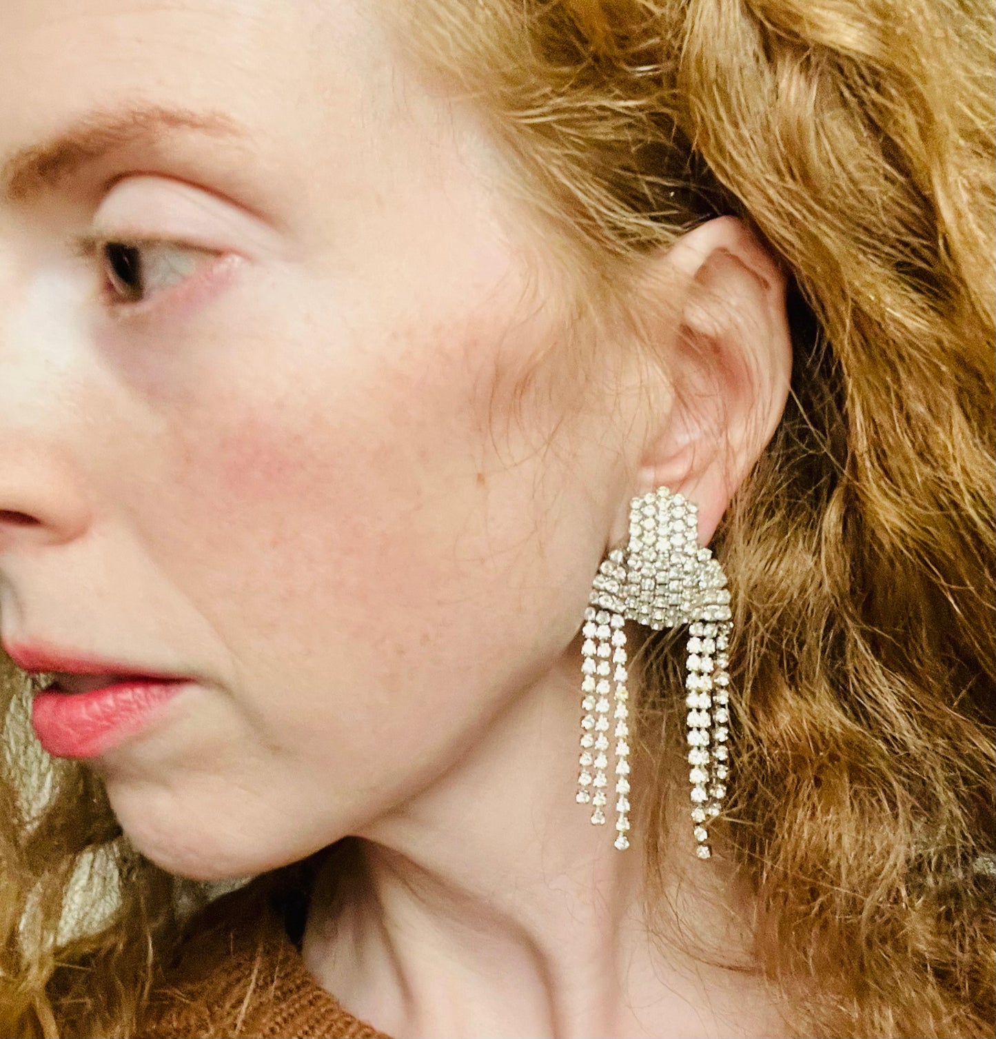 Vintage Massive Sparkling Rhinestone Clip Earrings