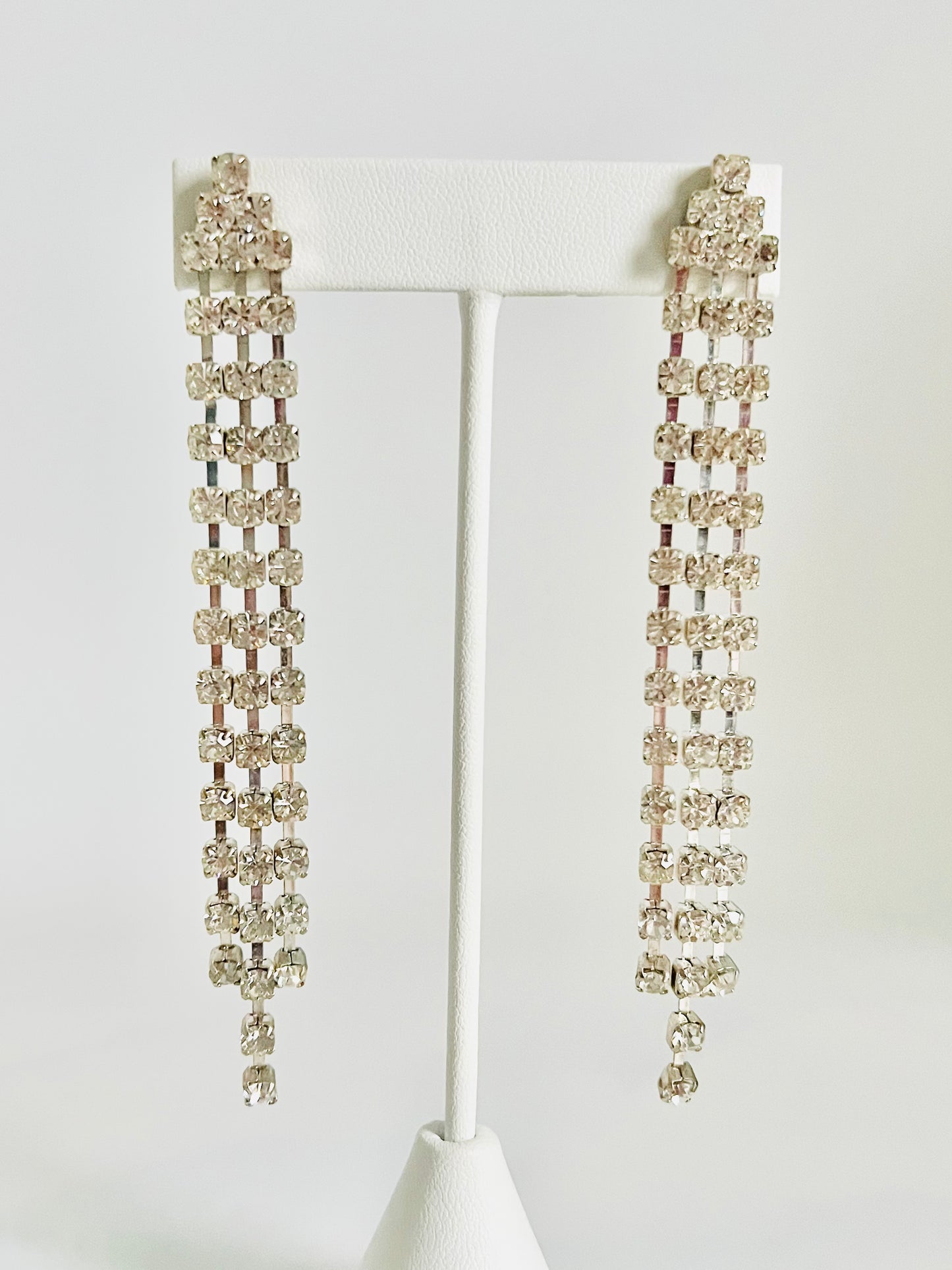 Vintage 1980s Pierced Rhinestone Shoulder Duster Earrings
