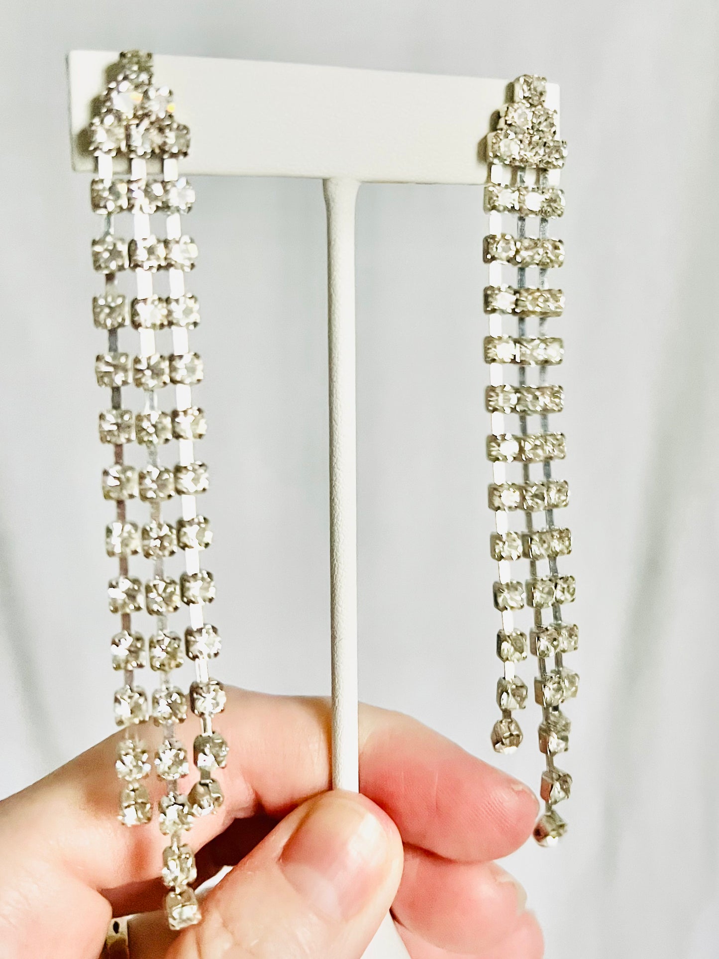 Vintage 1980s Pierced Rhinestone Shoulder Duster Earrings