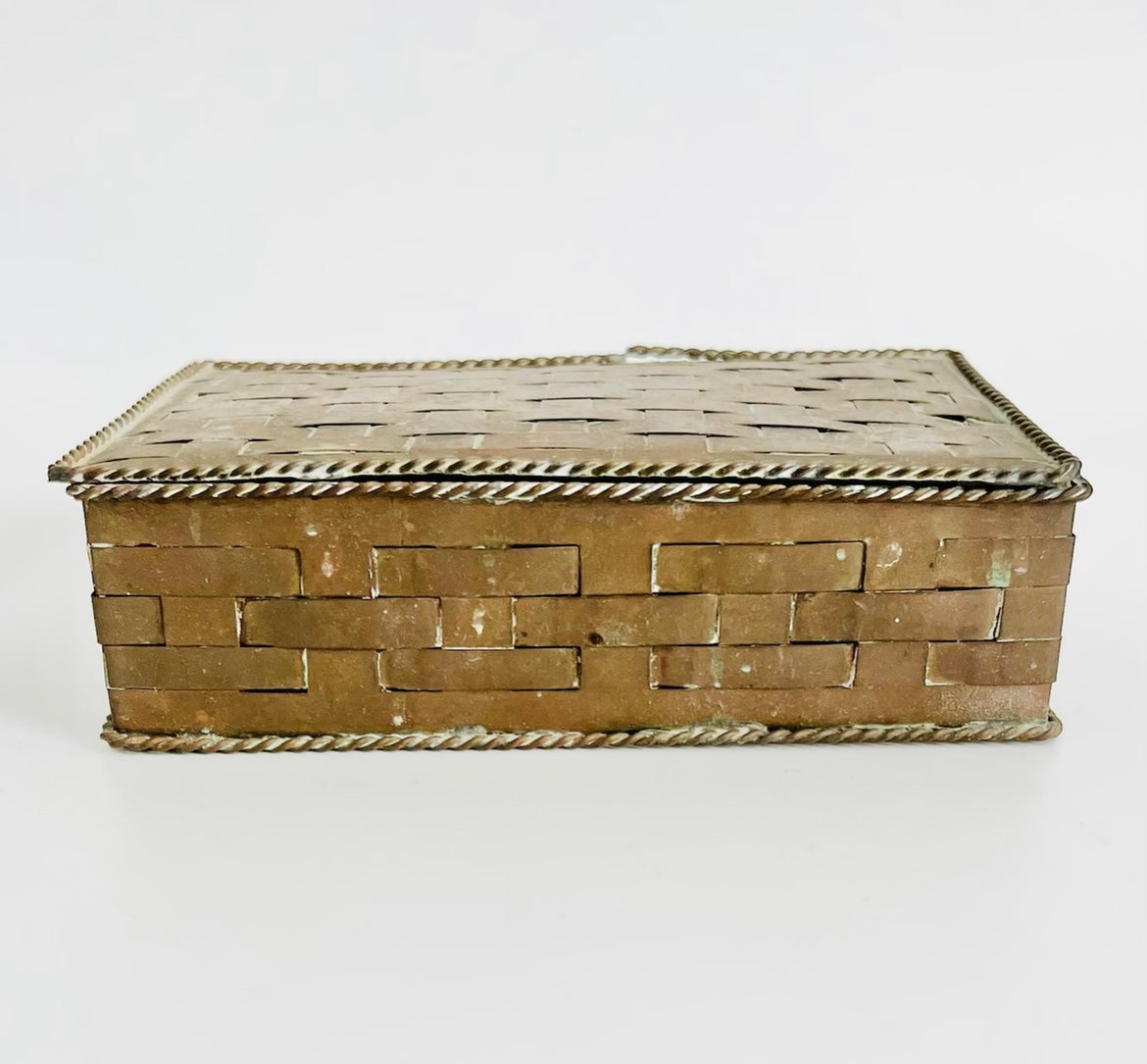 Vintage Handcrafted Brass and Wood Keepsake Treasure Box