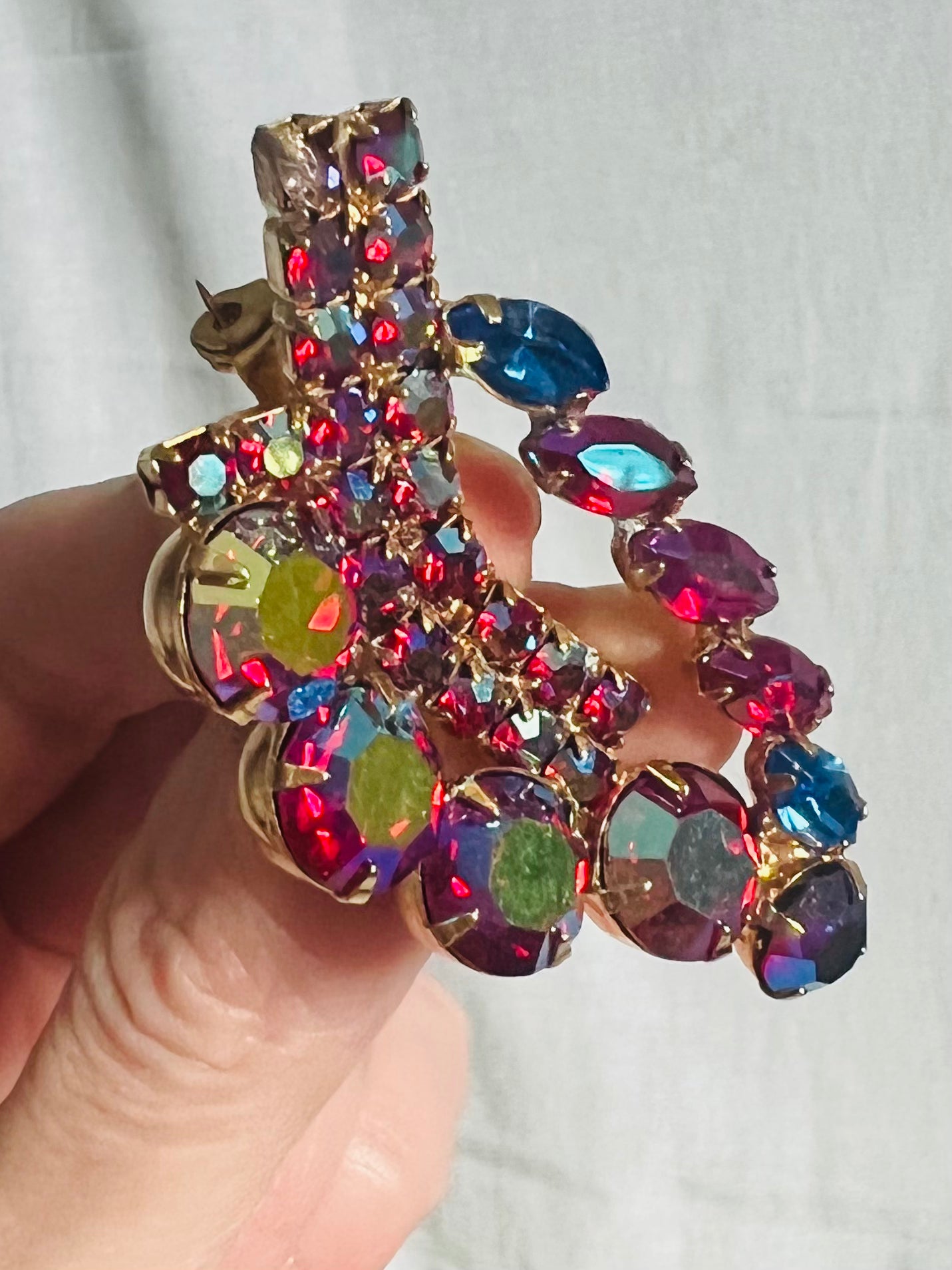 Vintage Midcentury Red AB Rhinestones Dragons Breath Brooch Pin
