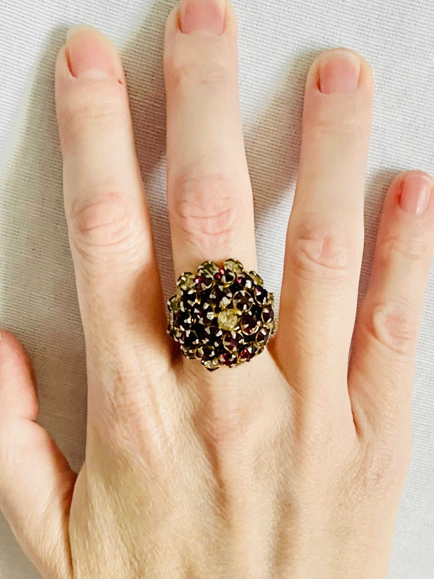 Vintage Silvertone Purple Prong Set Rhinestone Cocktail Ring