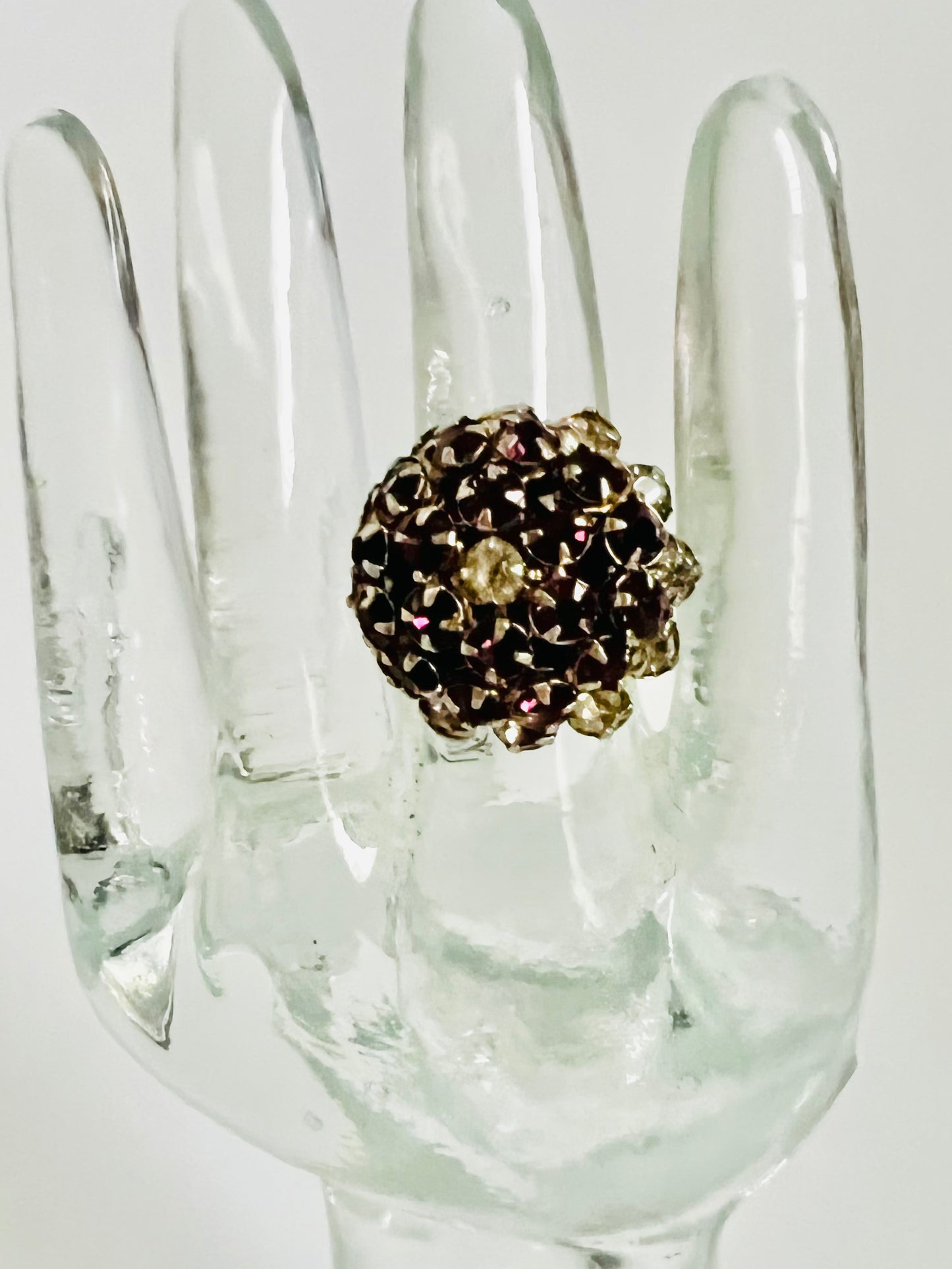 Vintage Silvertone Purple Prong Set Rhinestone Cocktail Ring
