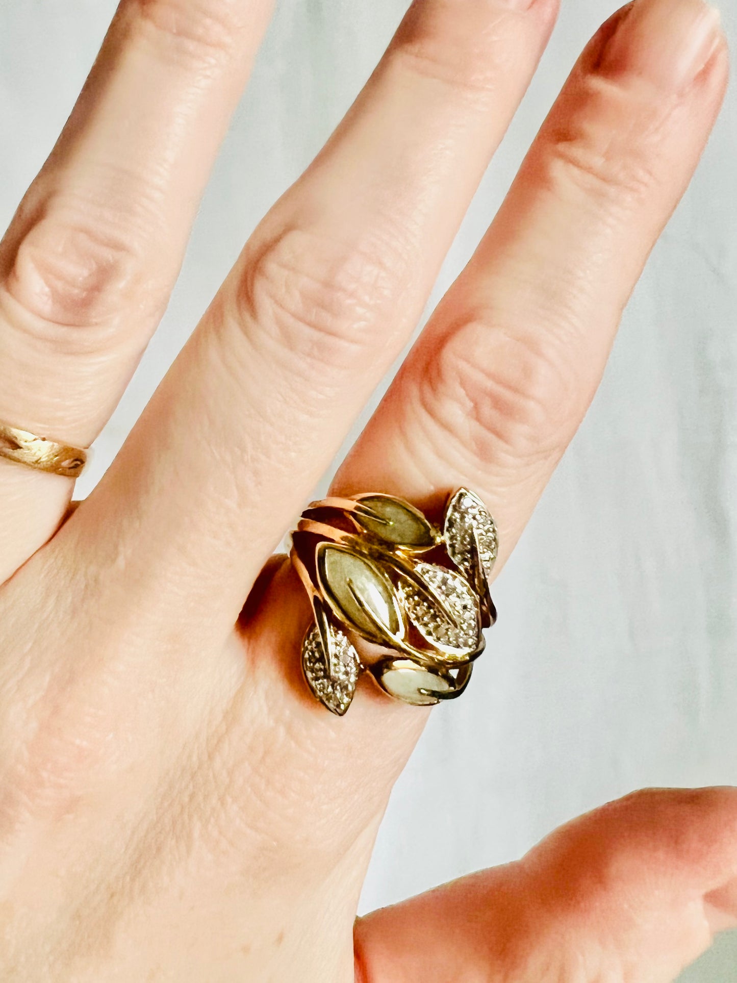 Jade and Diamond Gold Over Sterling Ring