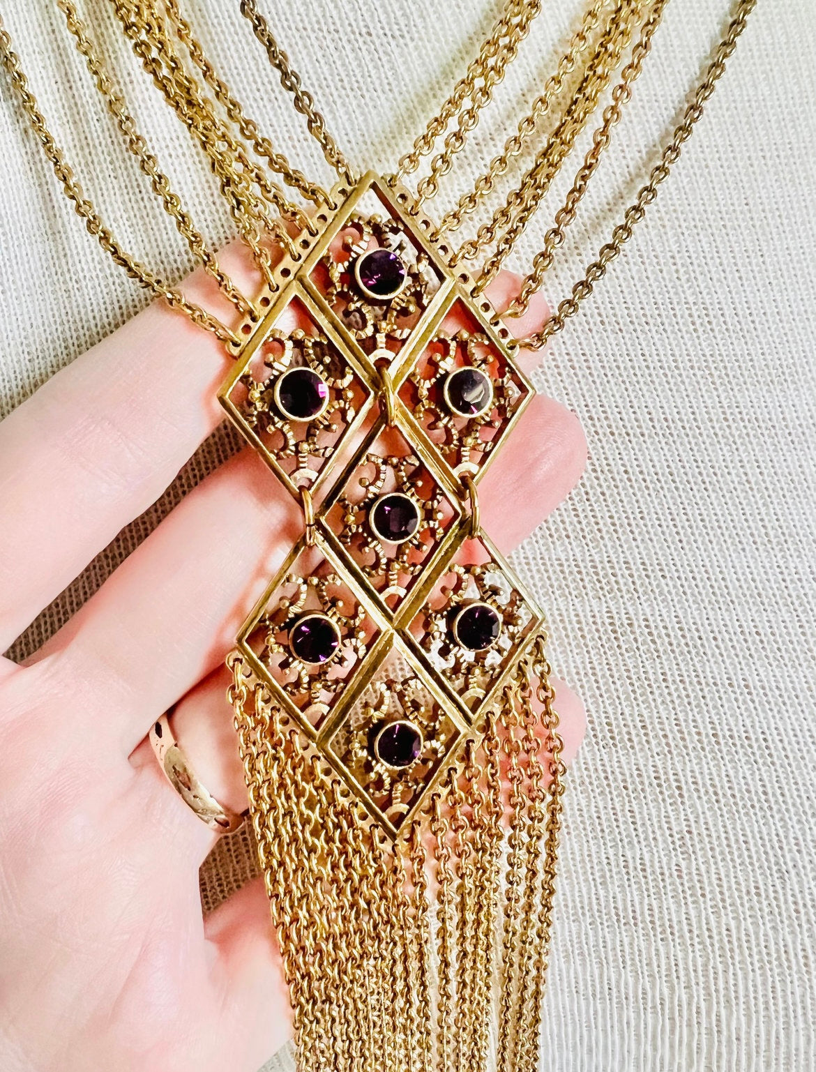 Vintage Joan Rivers 1990s Purple Glass Statement Necklace