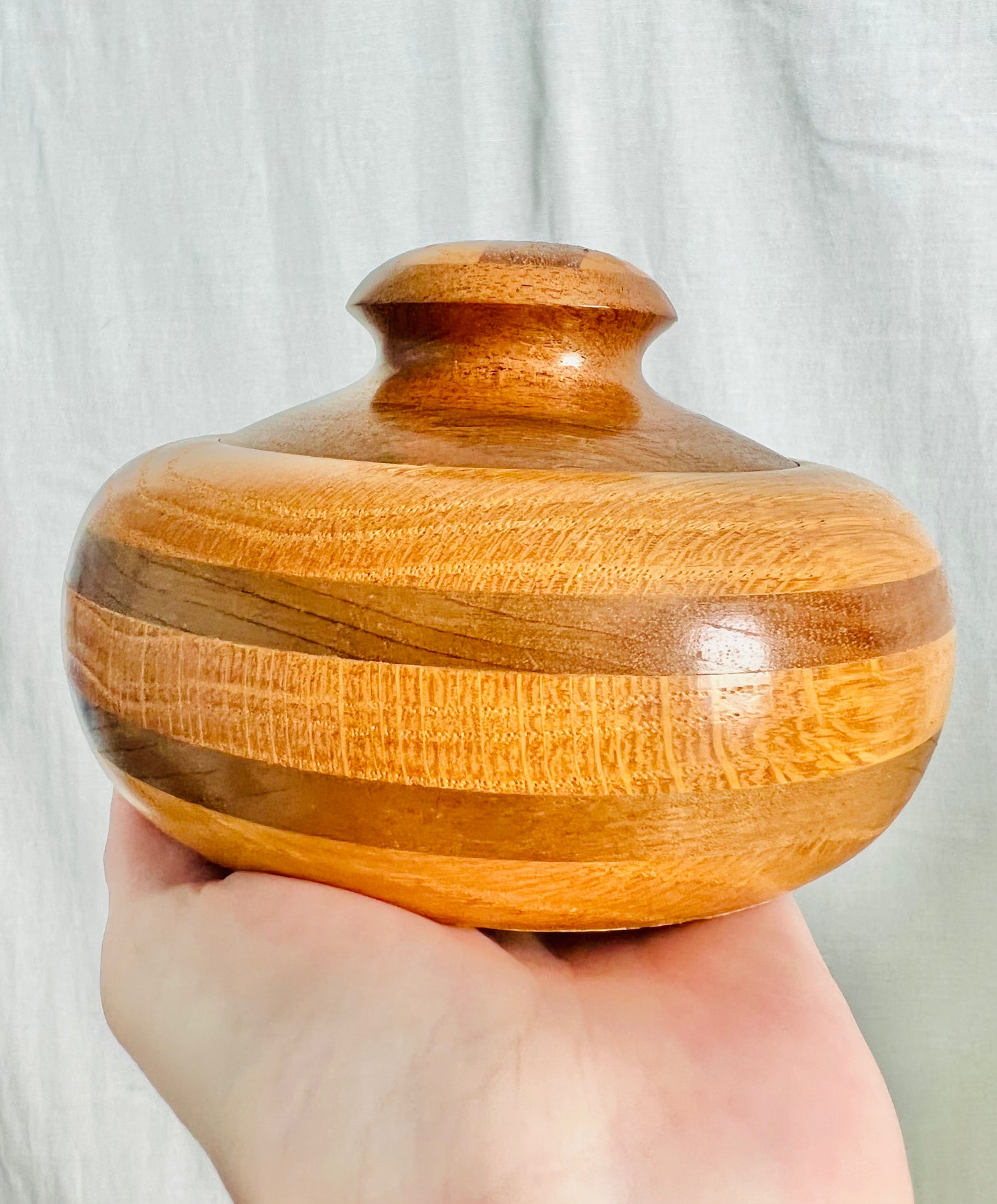 Handcrafted Round Wood Trinket Dish Keepsake Box