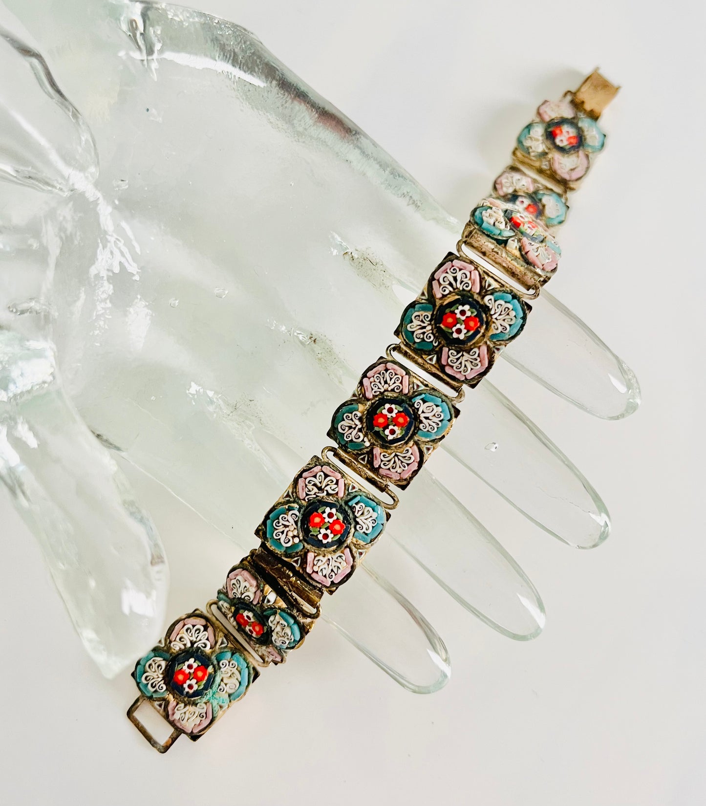 Vintage Italian Mosaic Floral 1950s Panel Bracelet