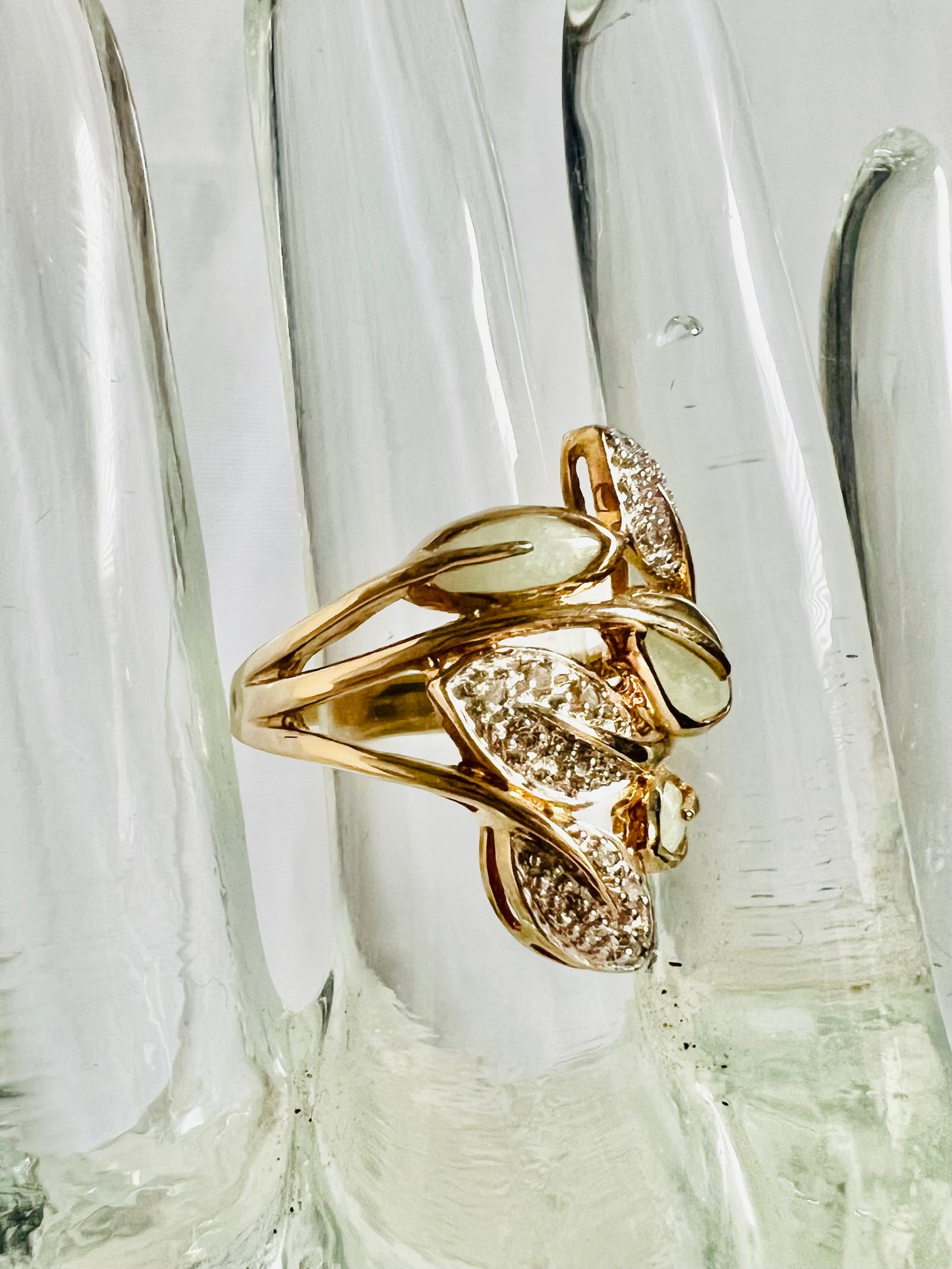 Jade and Diamond Gold Over Sterling Ring