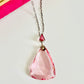 Vintage Pink Faceted Glass Triangle Pendant Necklace