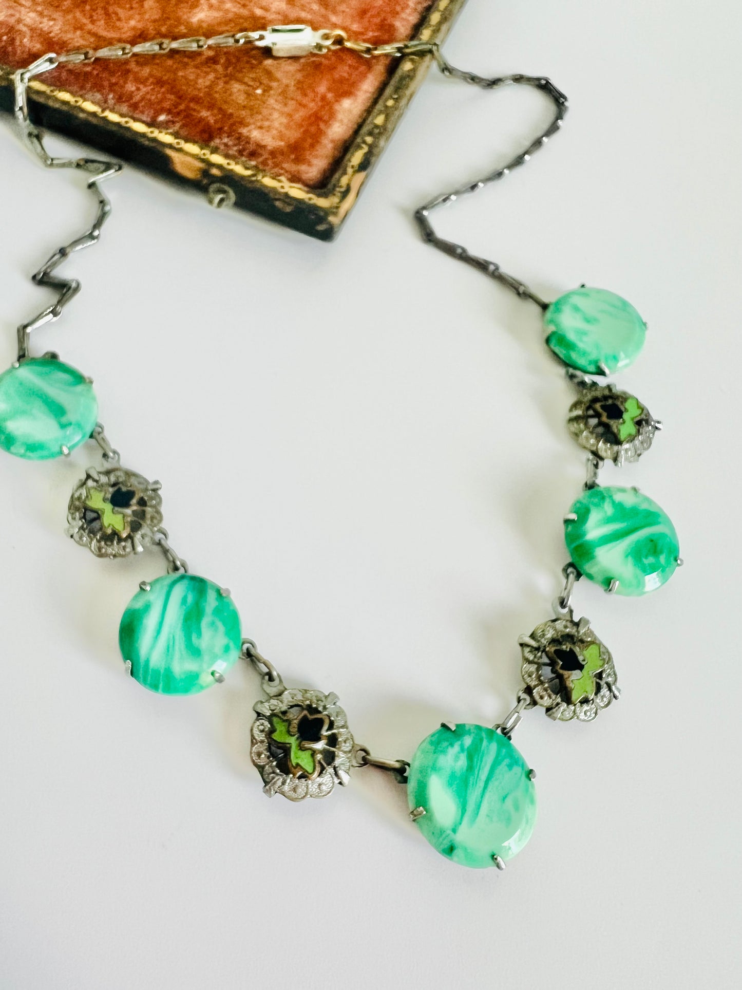Art Deco 1940s Peking Glass and Enamel Necklace