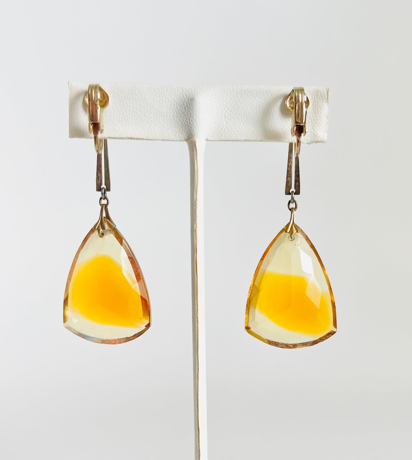 Massive 1960s Faceted Glass Drop Clip Earrings