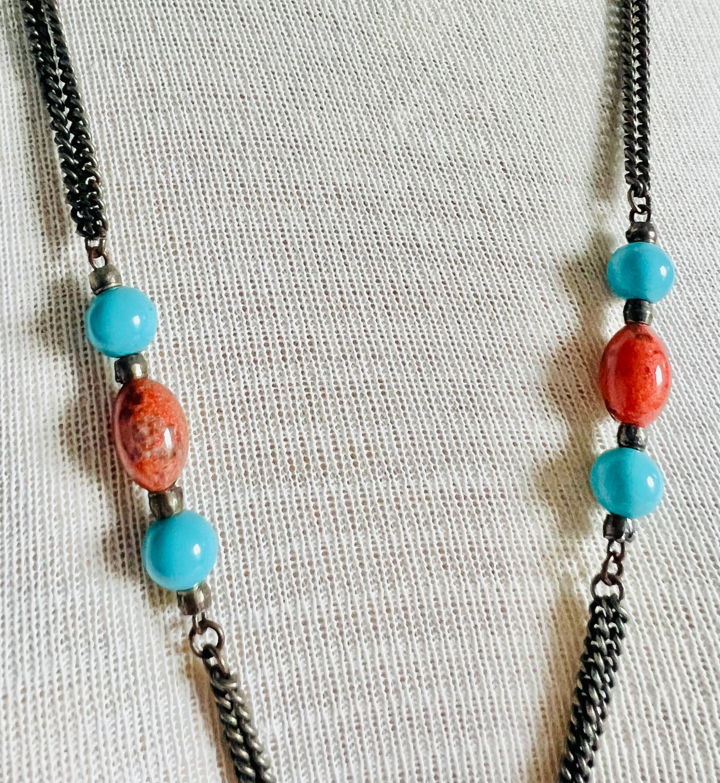 Vintage 1970s Signed Hobe Faux Turquoise and Coral Necklace