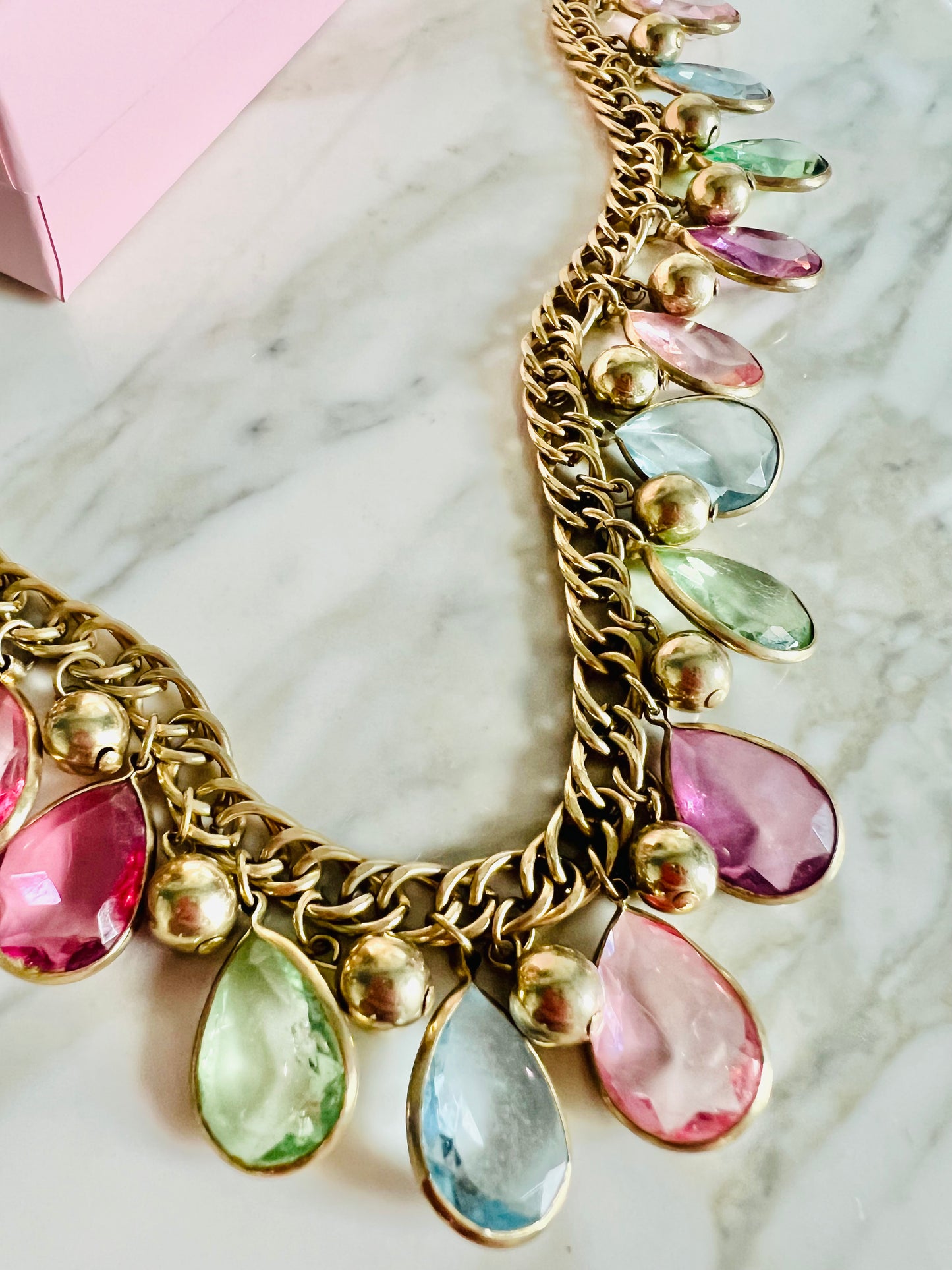 Vintage Pastel Pink Teardrop Chiclet Style Necklace