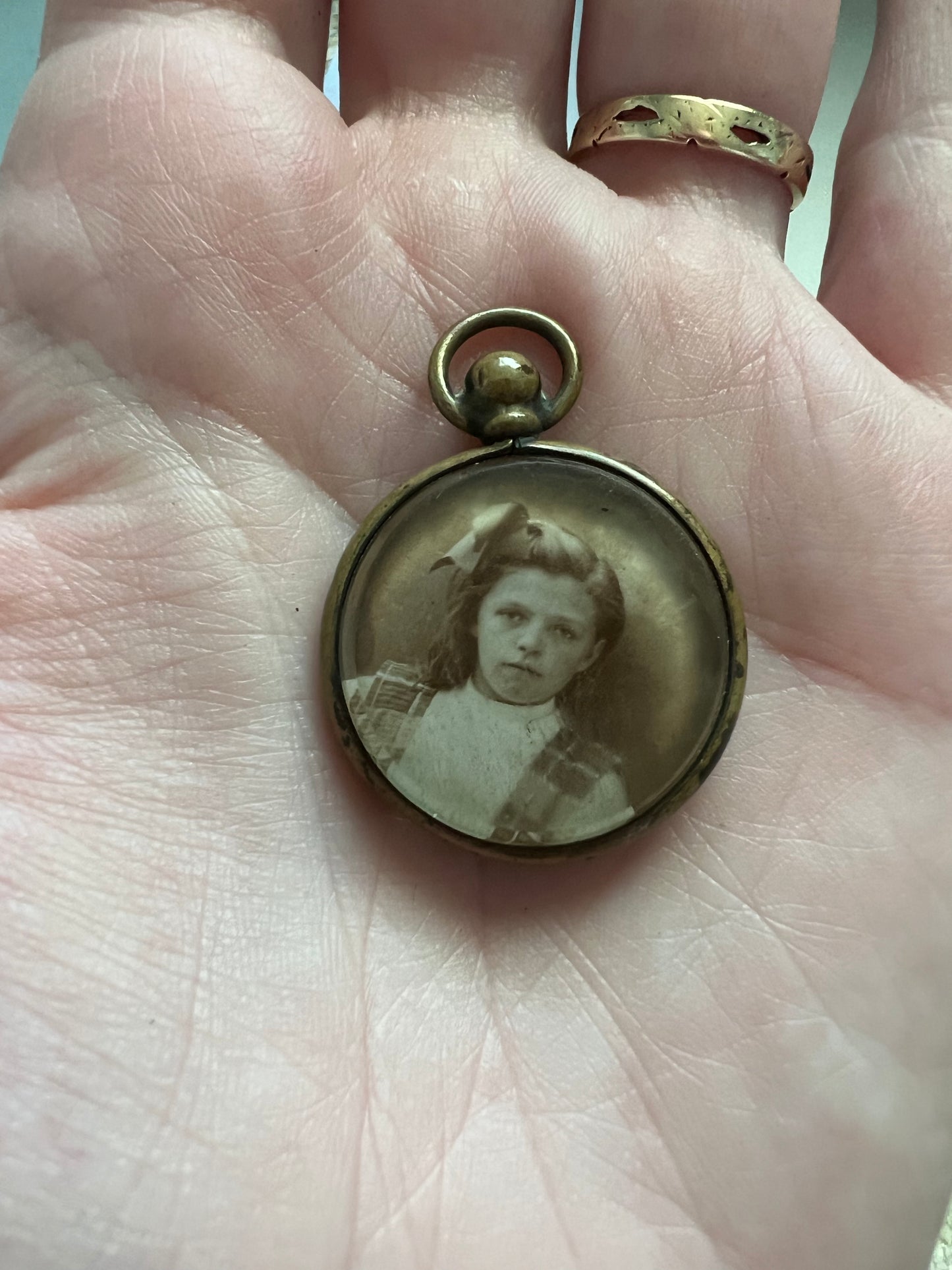 Antique Early 1900s Two Sided Open Locket on Fob Chain