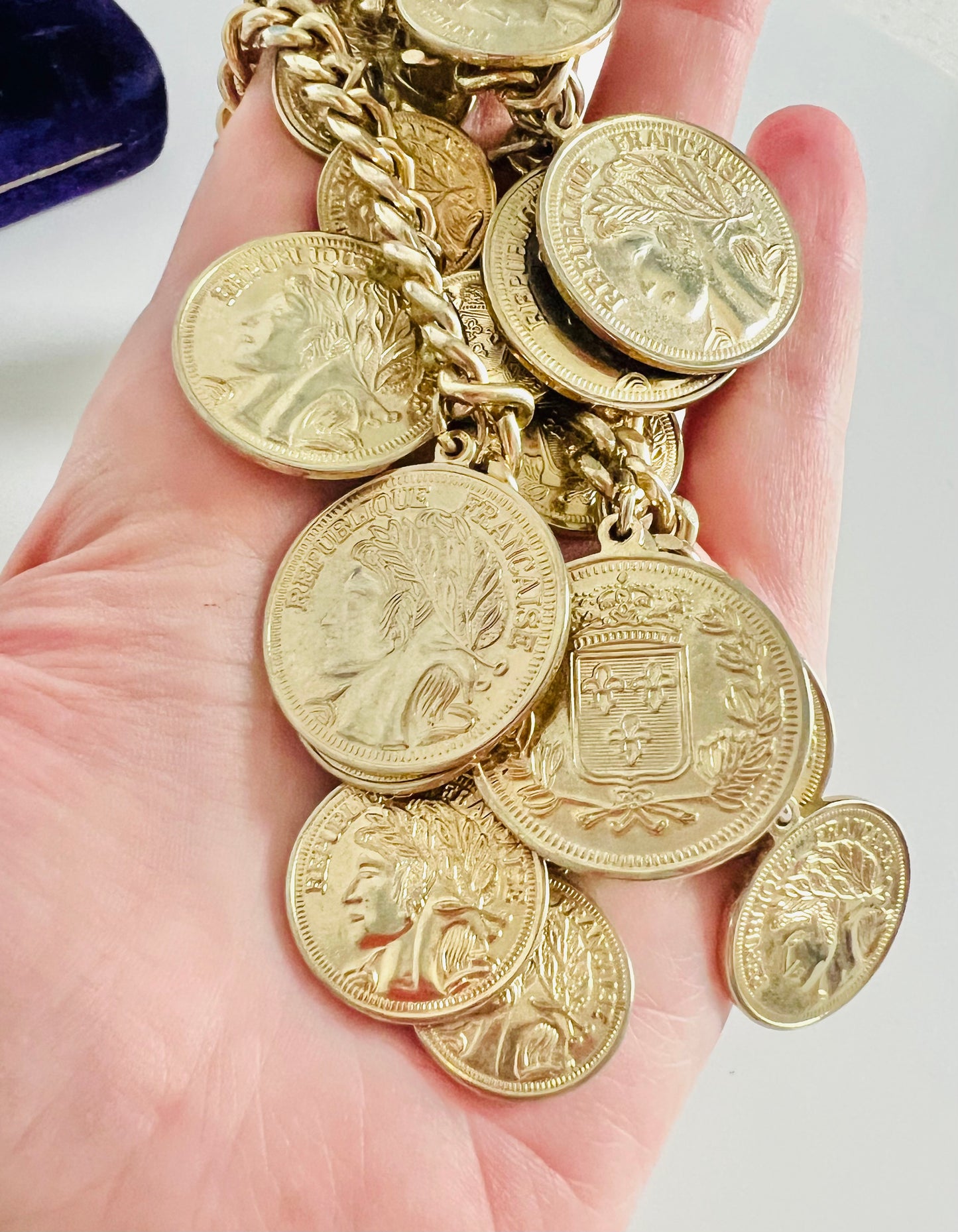 Vintage Massive Gold Tone Coin Statement Necklace