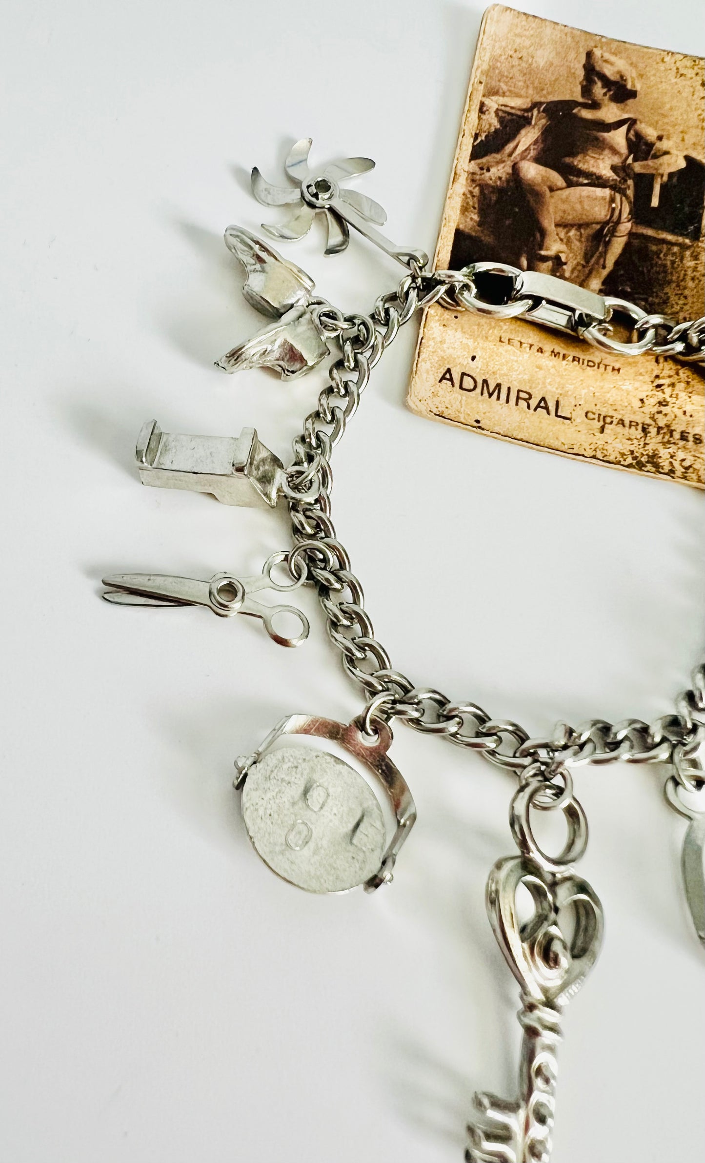Vintage Silver Charms Chain Link Bracelet