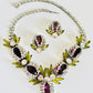 Vintage 1950s Art Glass AB Rhinestone Bib Necklace Set