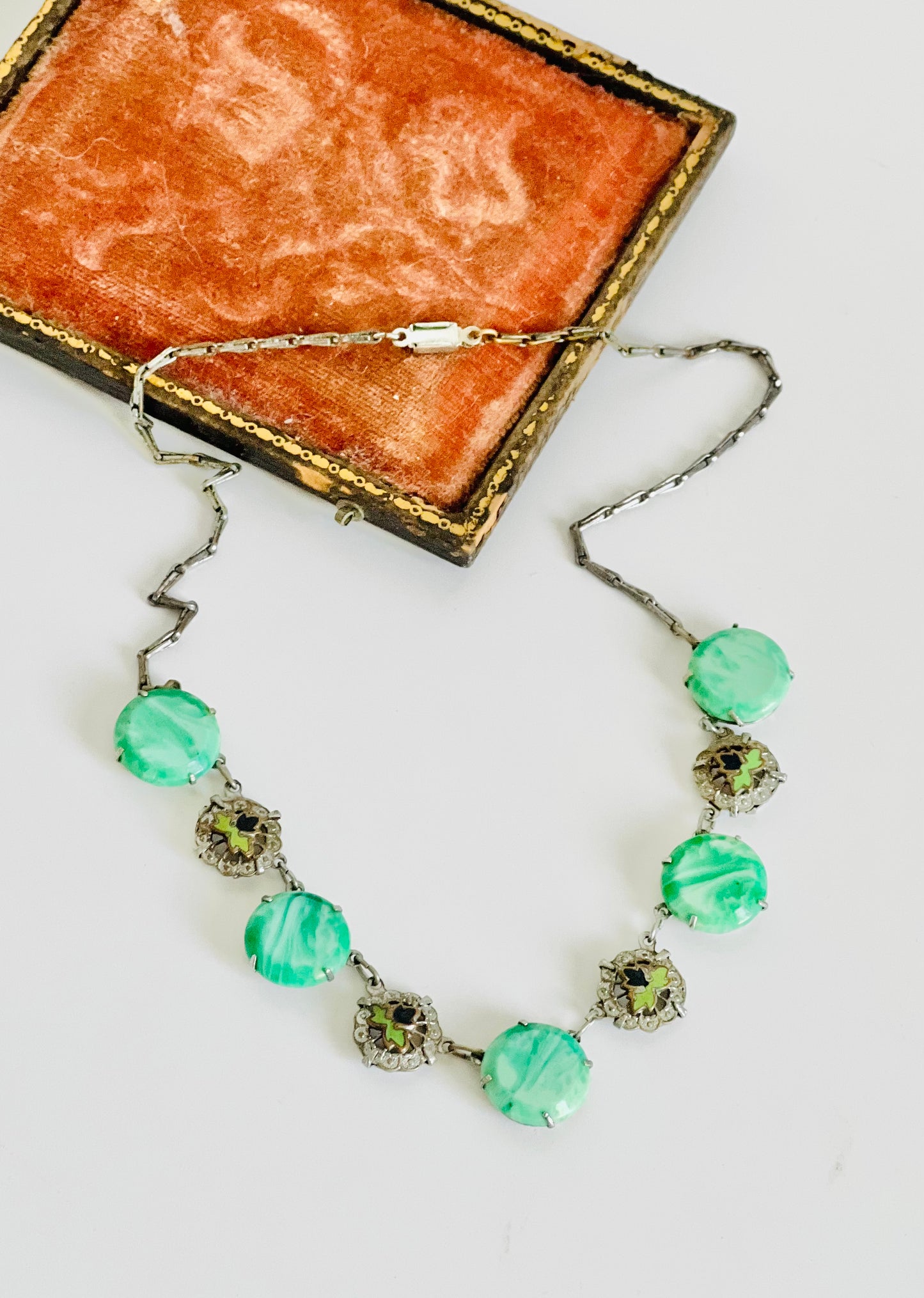 Art Deco 1940s Peking Glass and Enamel Necklace