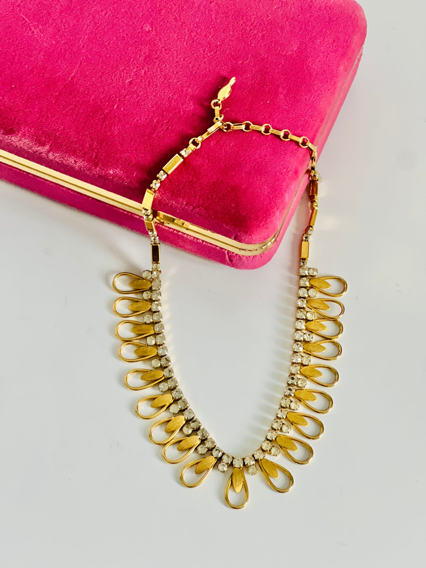 Vintage Rhinestone and Brushed Gold Midcentury Sarah Coventry Necklace
