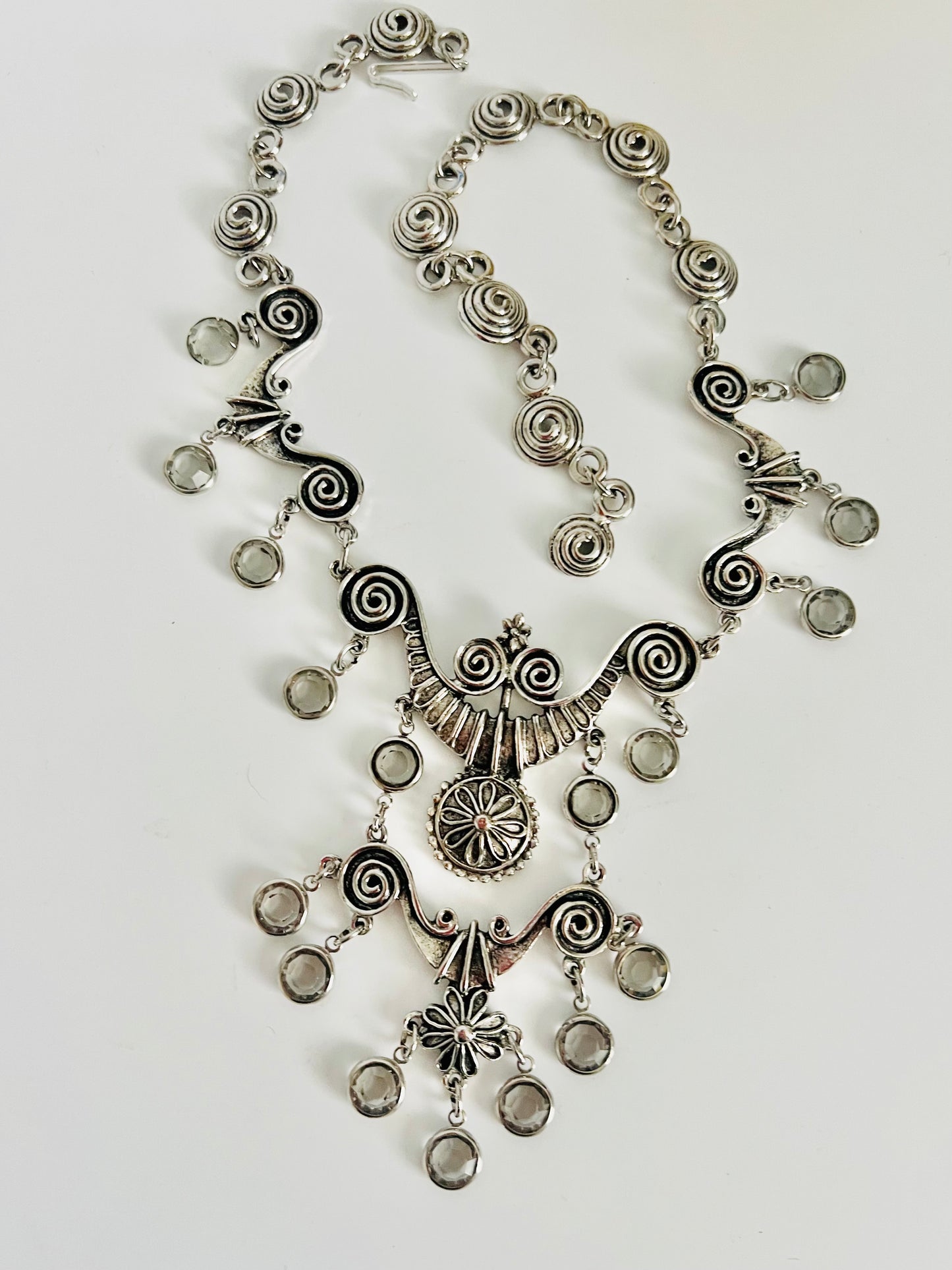 Vintage 1970s Etruscan Revival Grey Glass Statement’s Necklace