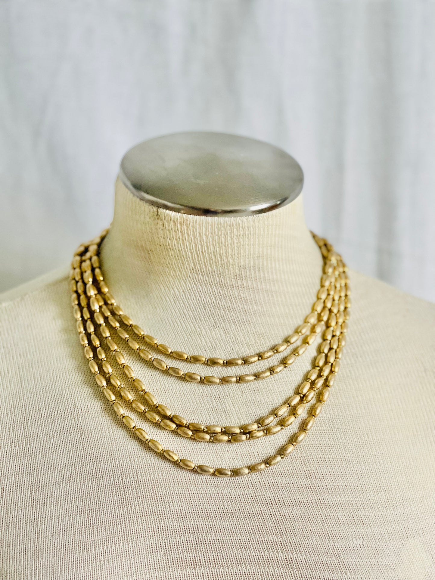Vintage Trifari Gold Beaded MidCentury 5 Strand Bib Necklace