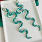 Vintage Handcrafted Slithering Snake Green Artisan Pierced Earrings