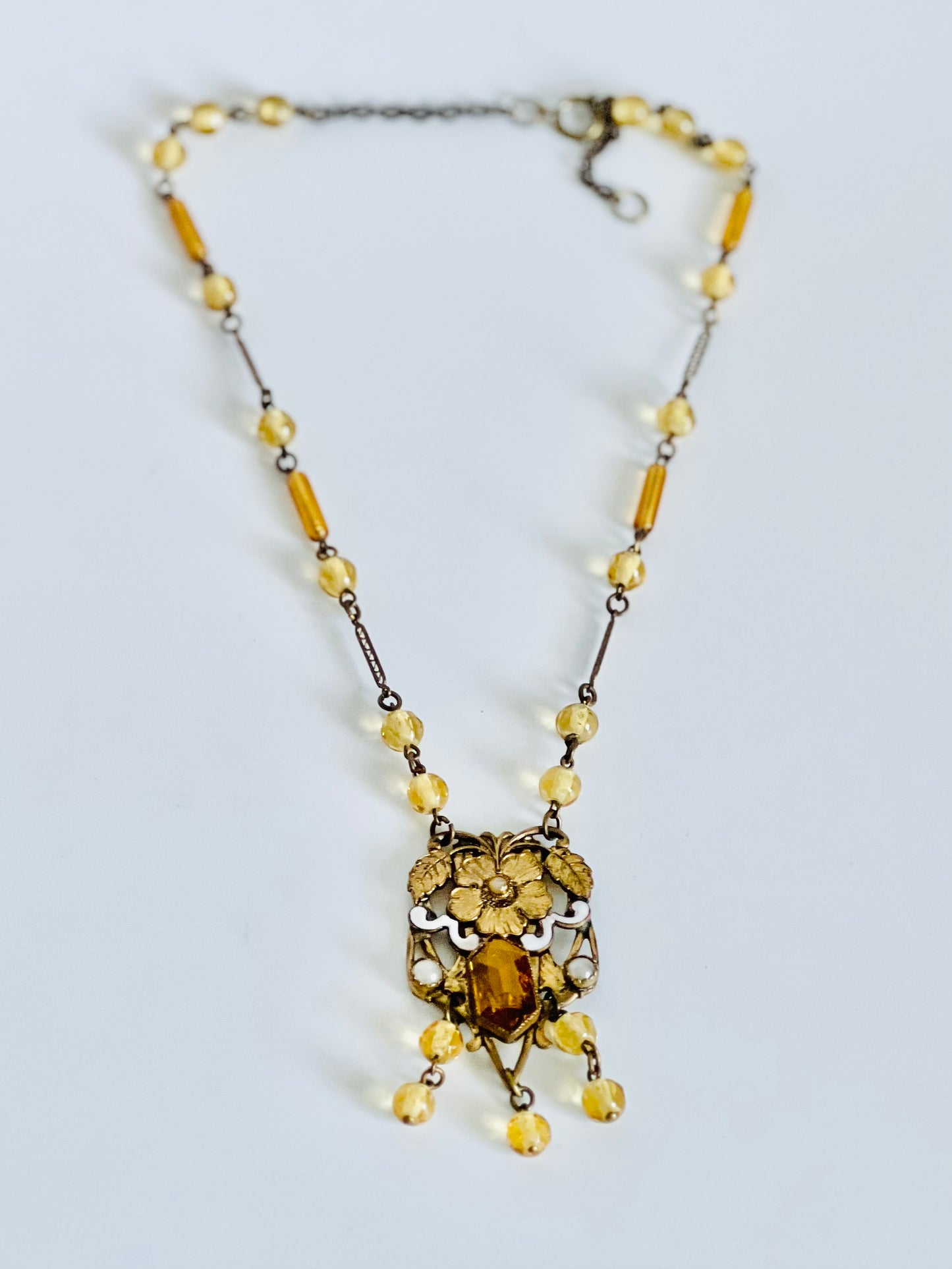 Vintage Citrine Czech Glass Enamel 1930s Necklace