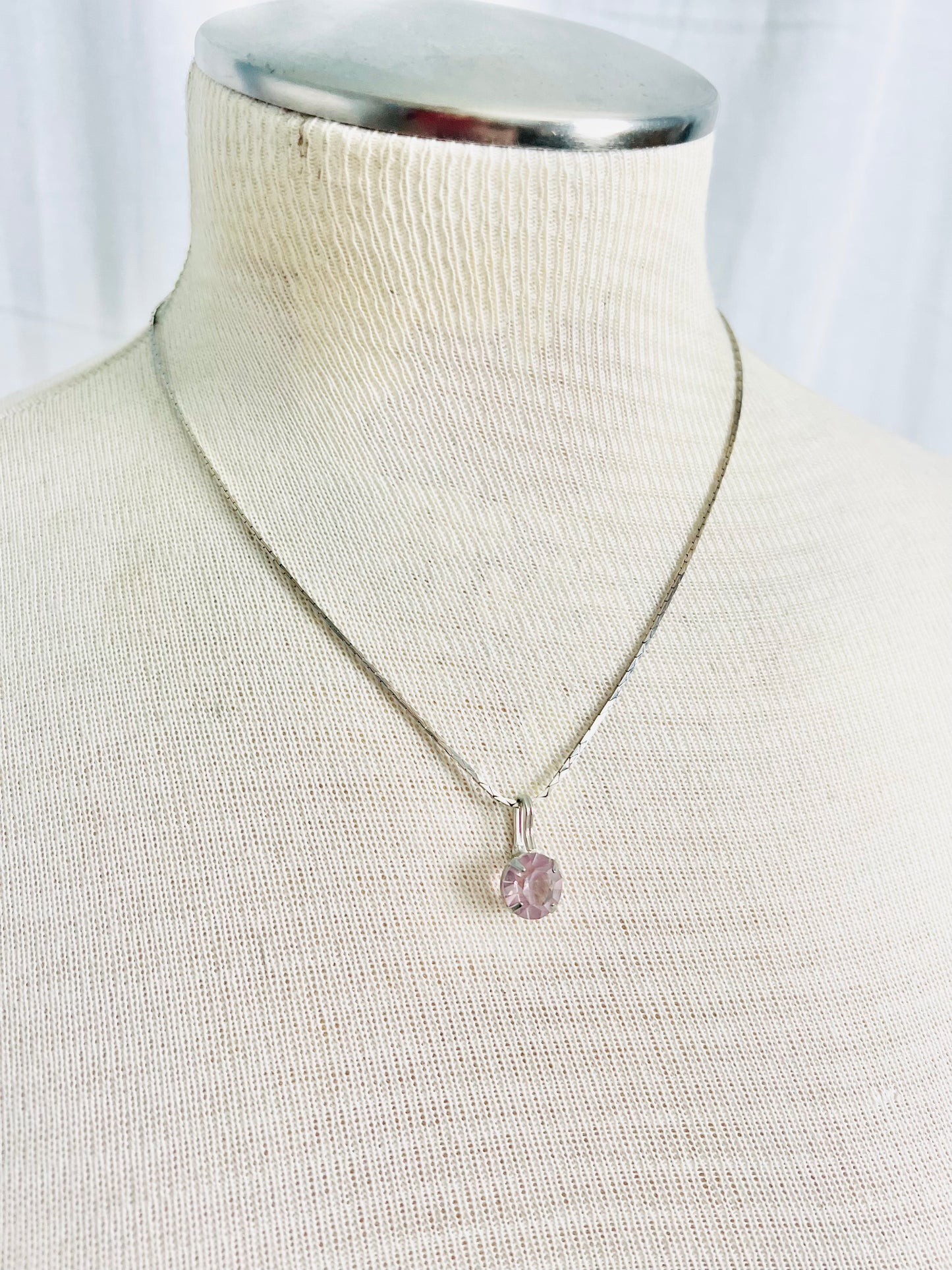 Deadstock Faceted Lilac Glass Pendant in Silver Chain