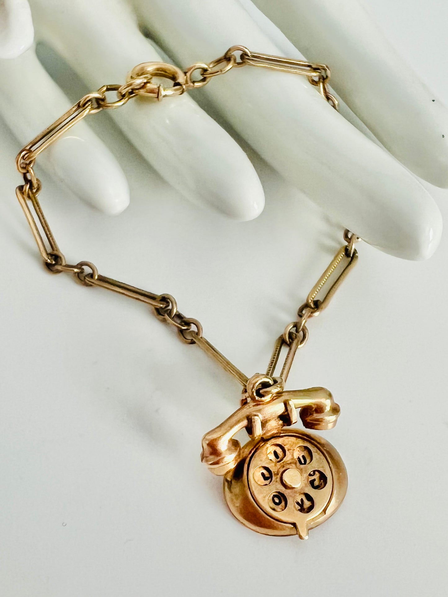 Vintage 10K Gold Rotary Phone Charm Bracelet