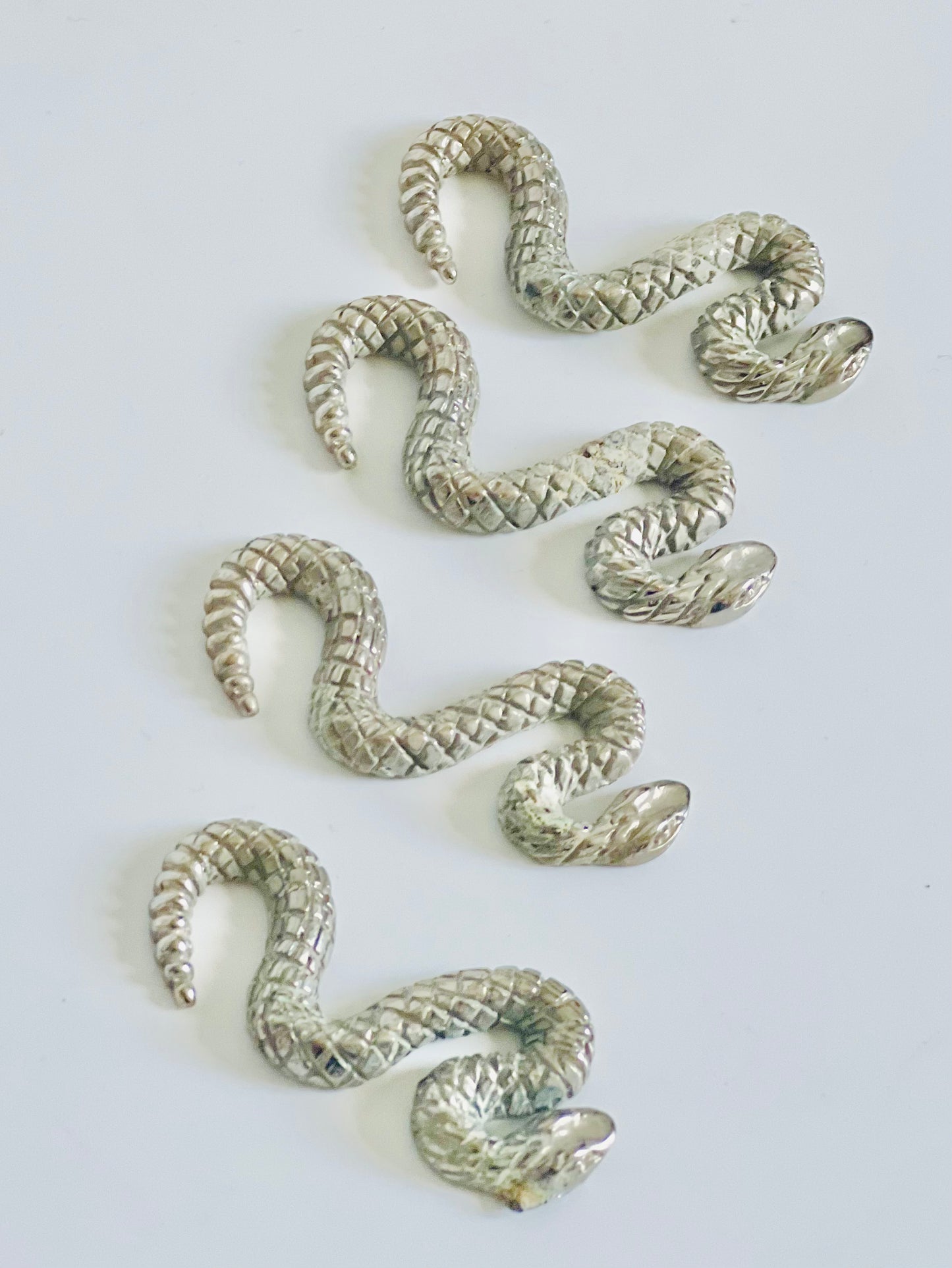 Vintage Small Etched Set of 4 Snake Paperweights