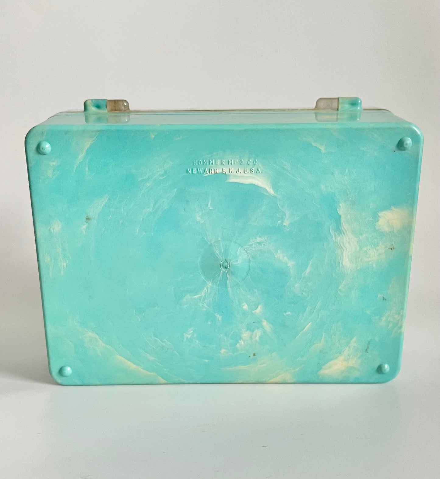 Vintage 1950s Homer Turquoise Marbled Plastic Kittens Jewelry Box