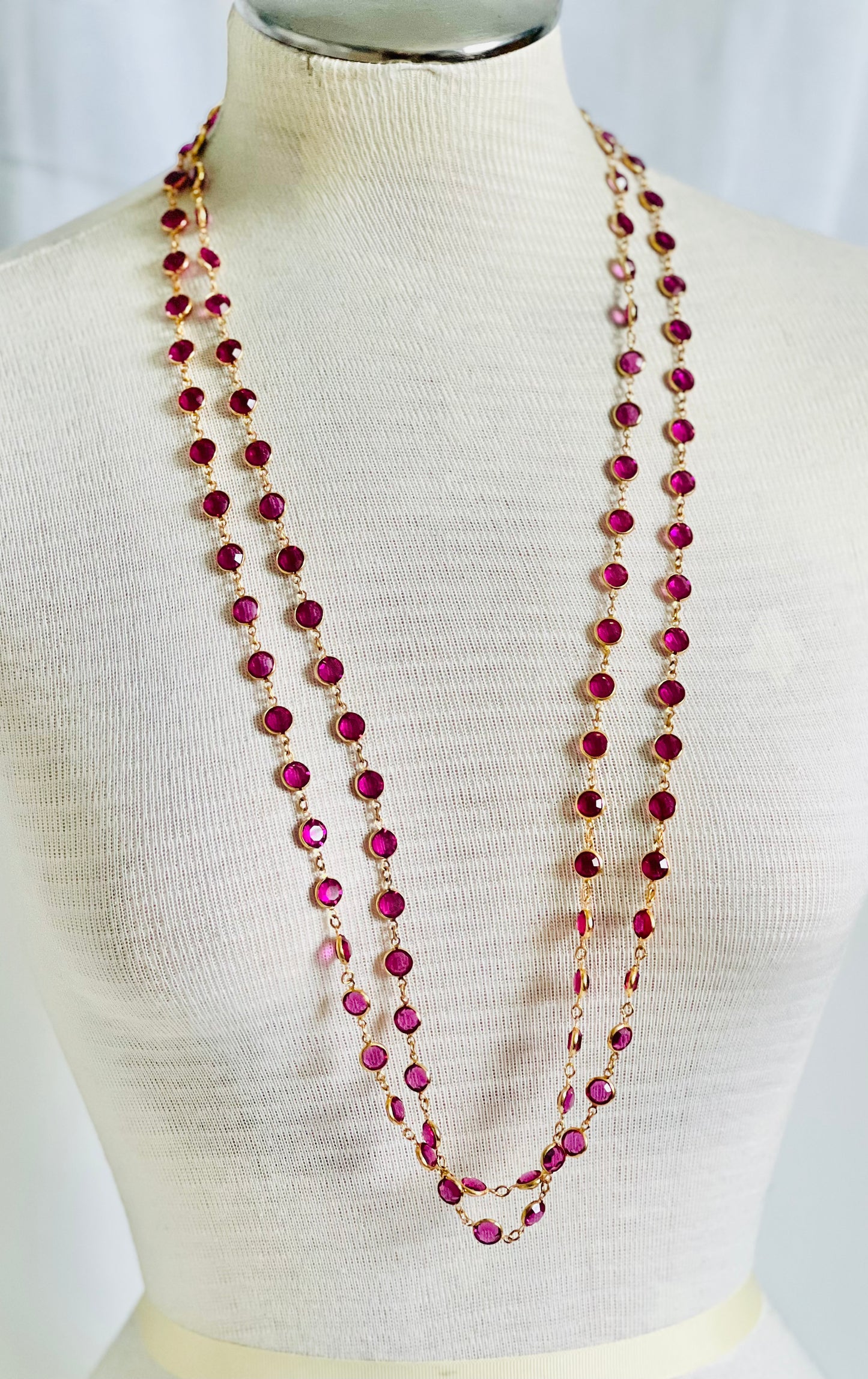 Vintage Pink Fuschia Glass Chiclet Necklaces