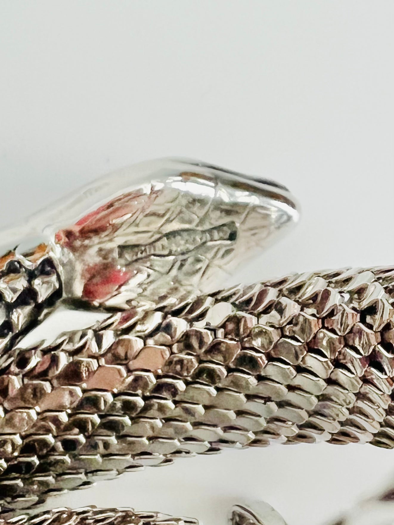 Vintage 1970s Signed Whiting and Davis Silver Mesh Triple Coil Snake Bracelet